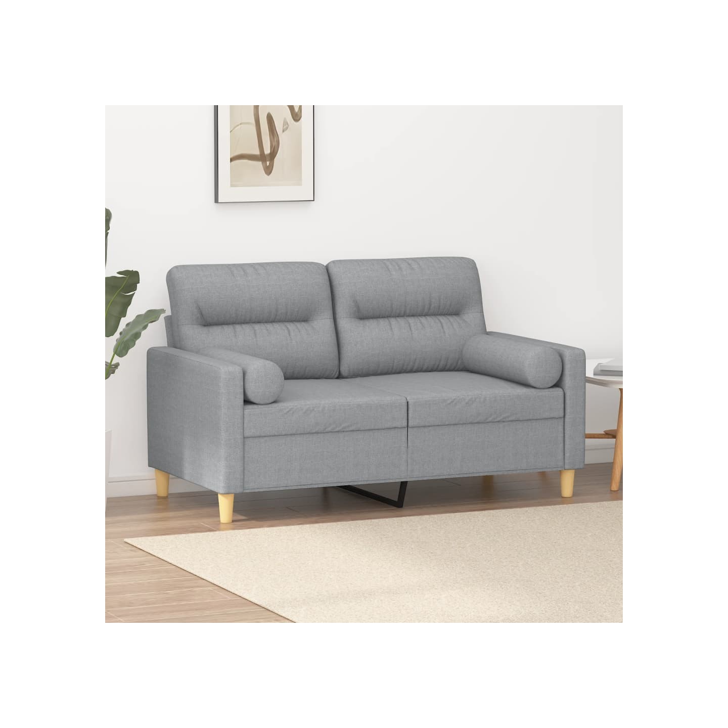 Canapé 2 places avec oreillers gris clair 120 cm tissu