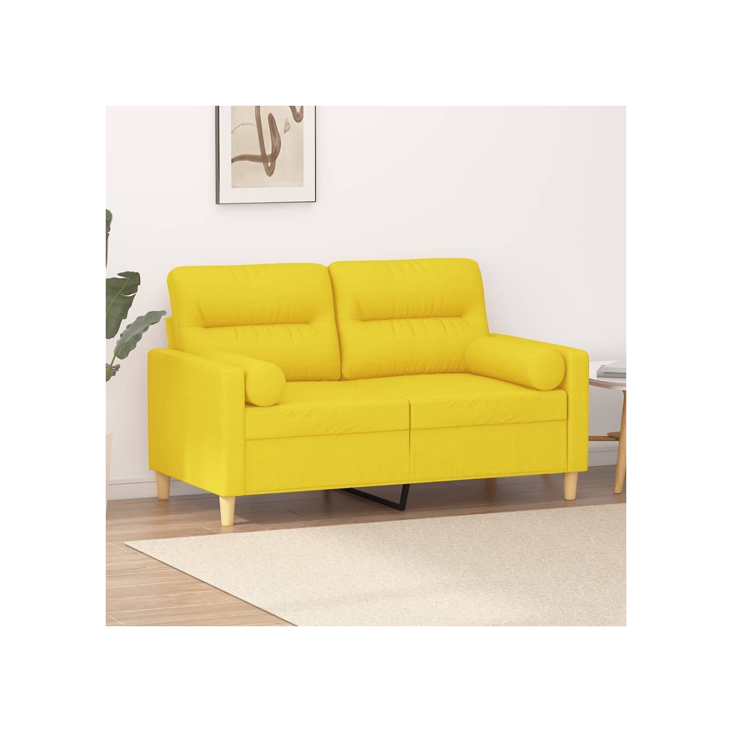 Canapé 2 places avec oreillers jaune clair 120 cm tissu
