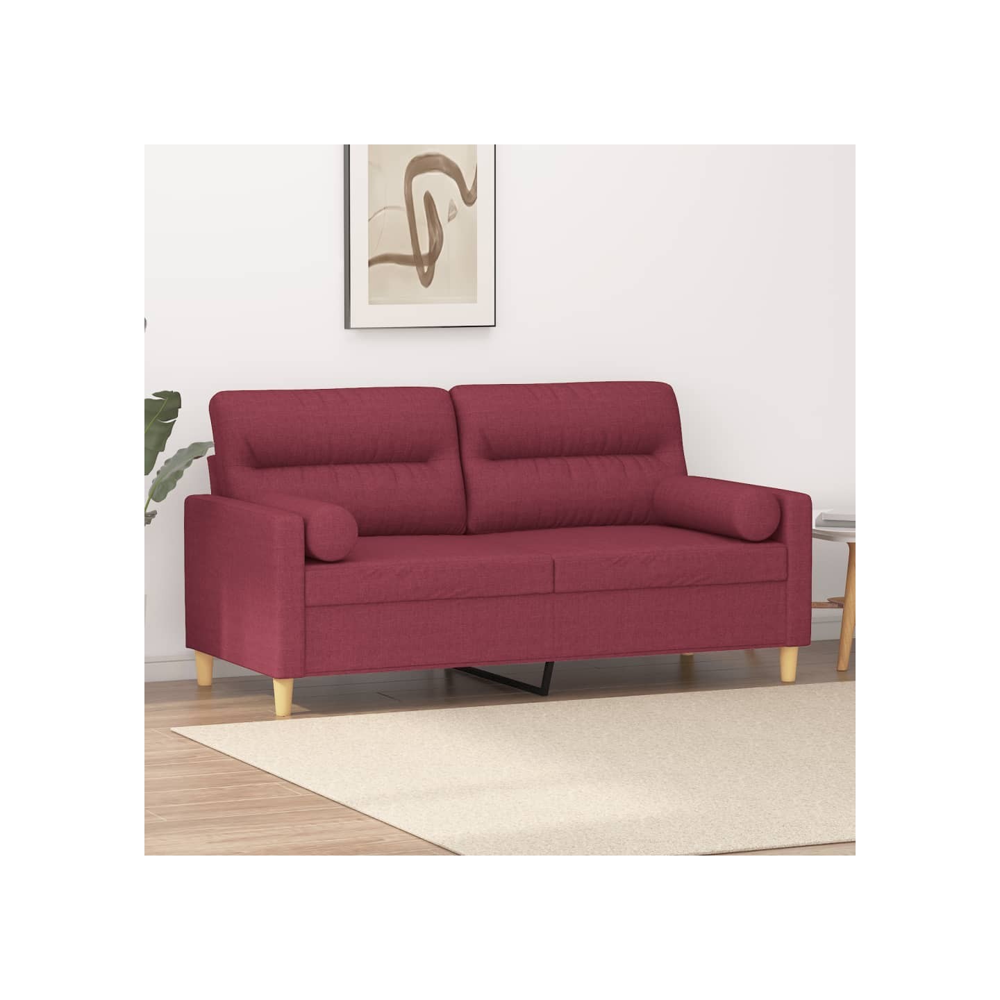 Canapé 2 places avec oreillers bordeaux 140 cm tissu