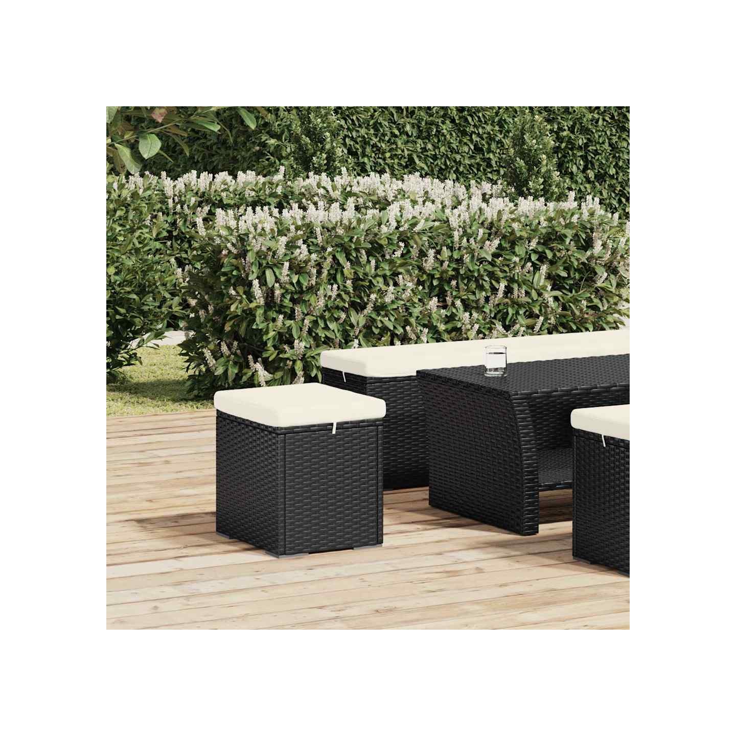 Poufs avec coussins lot de 2 noir 40x30x40 cm résine tressée