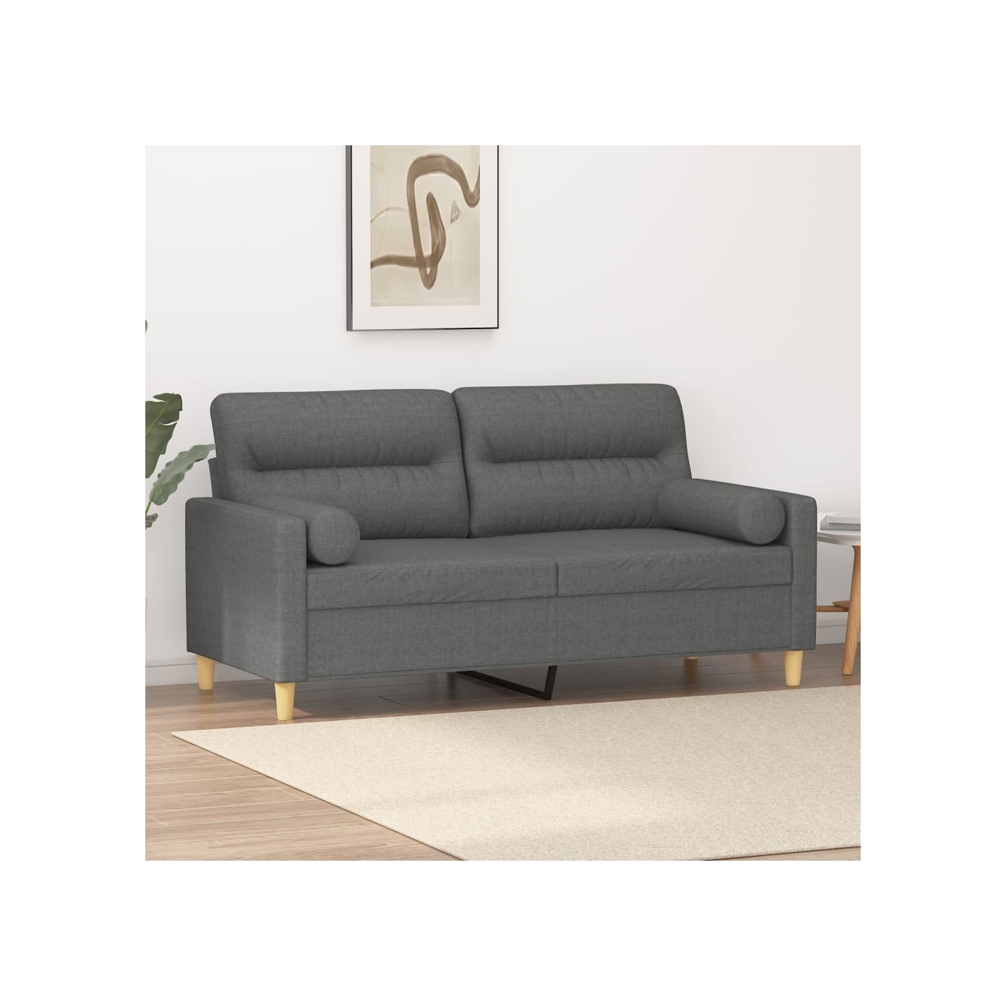 Canapé 2 places avec oreillers gris foncé 140 cm tissu