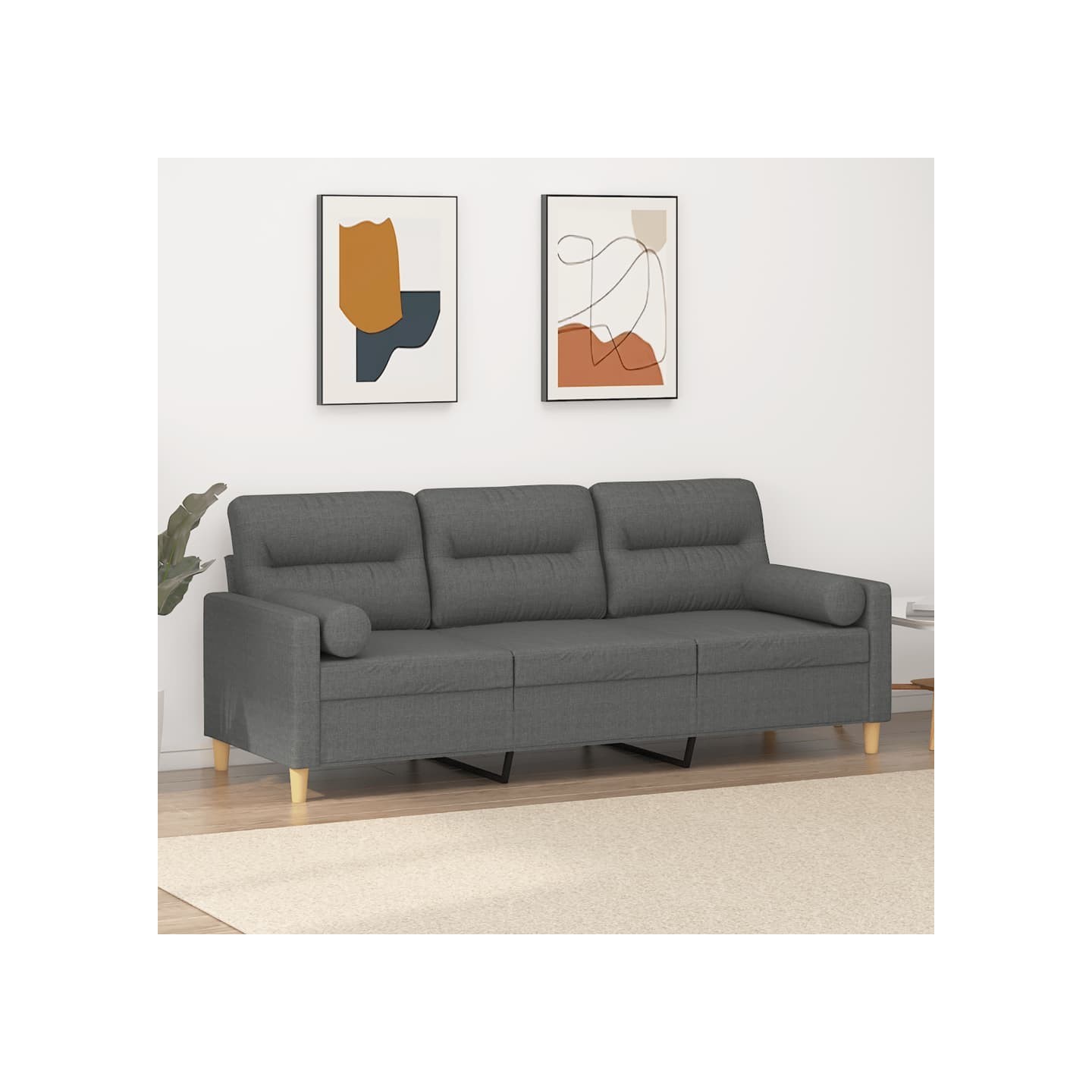 Canapé 3 places avec oreillers gris foncé 180 cm tissu