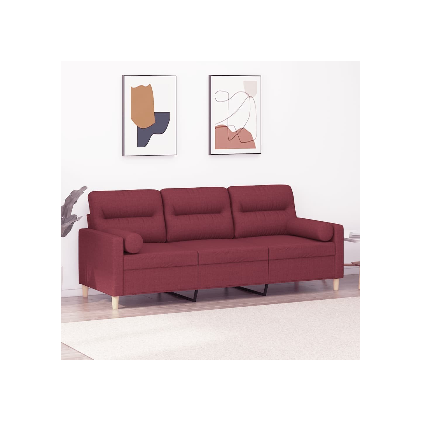 Canapé 3 places avec oreillers décoratifs bordeaux 180 cm tissu