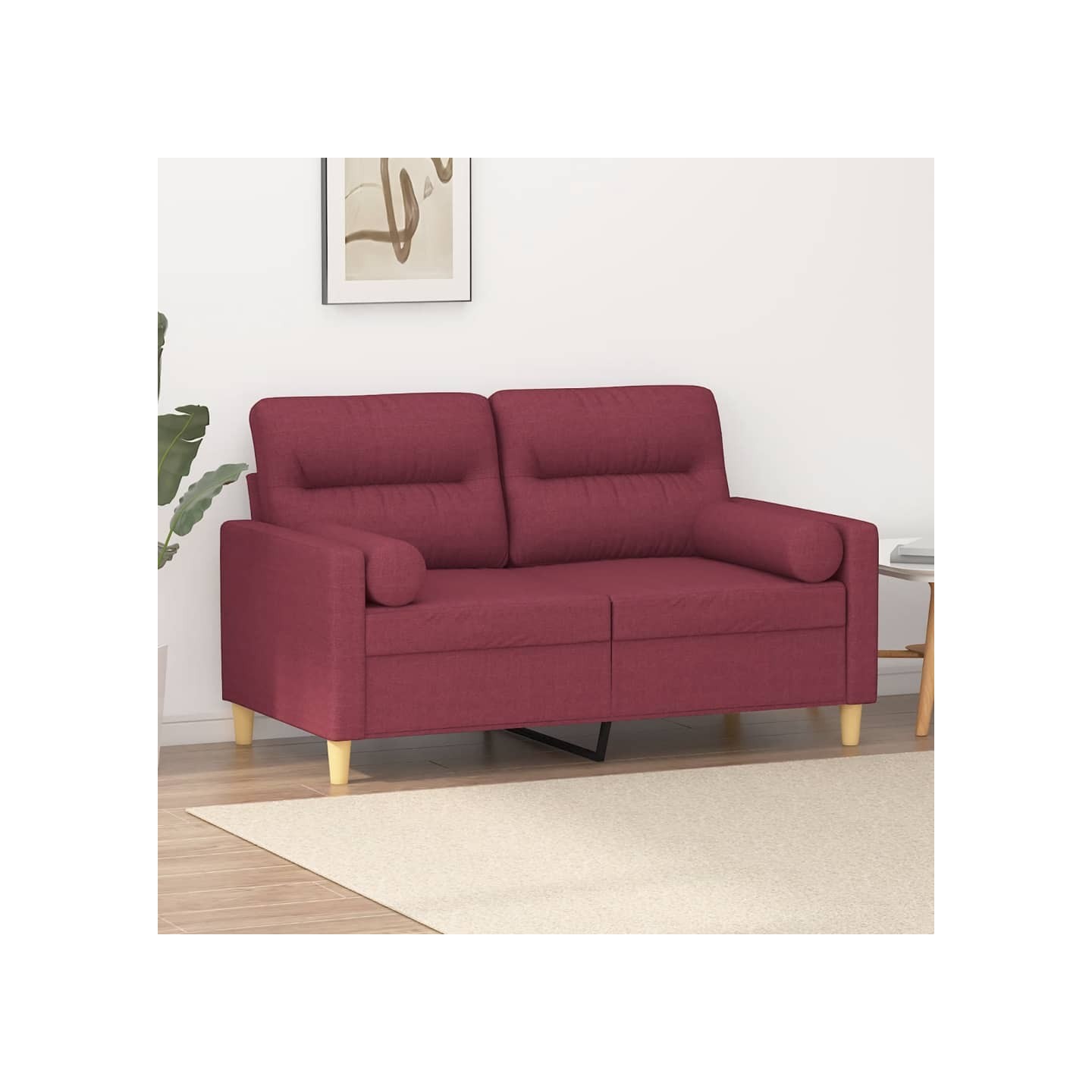 Canapé 2 places avec oreillers bordeaux 120 cm tissu