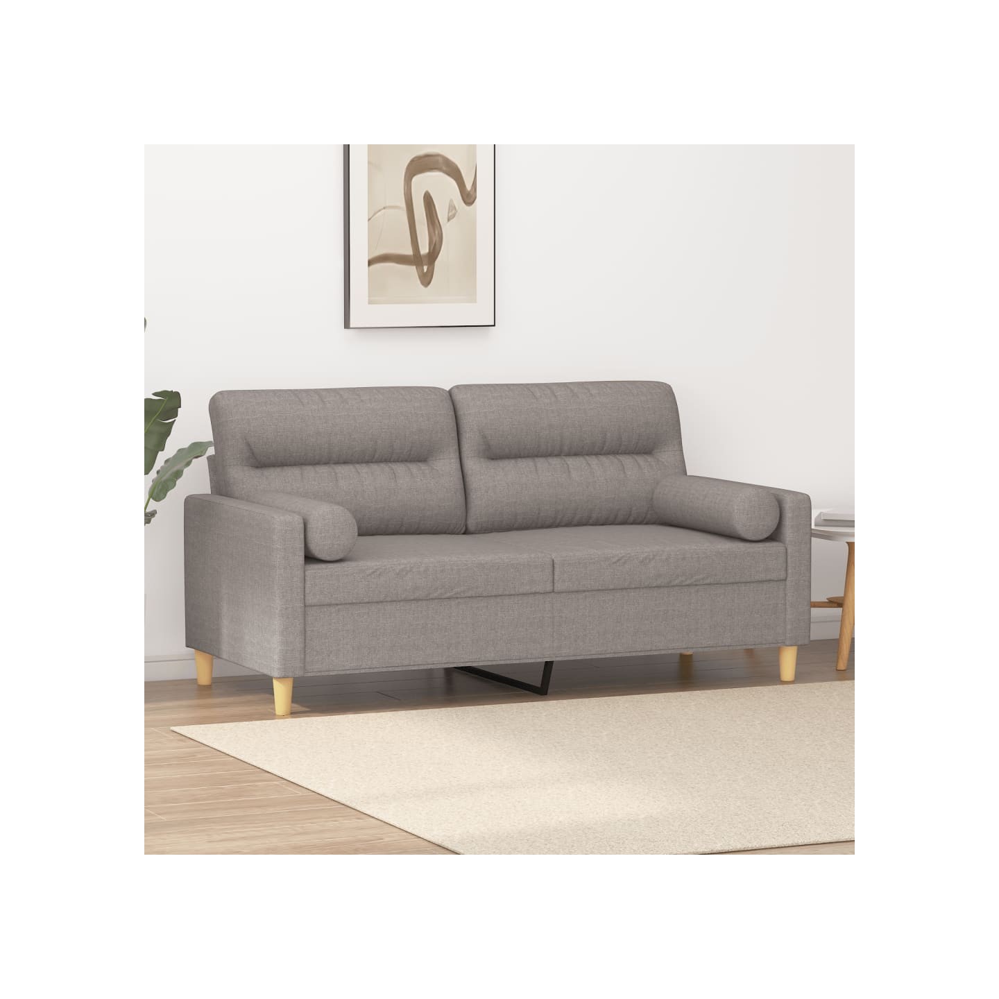 Canapé 2 places avec oreillers décoratifs taupe 140 cm tissu