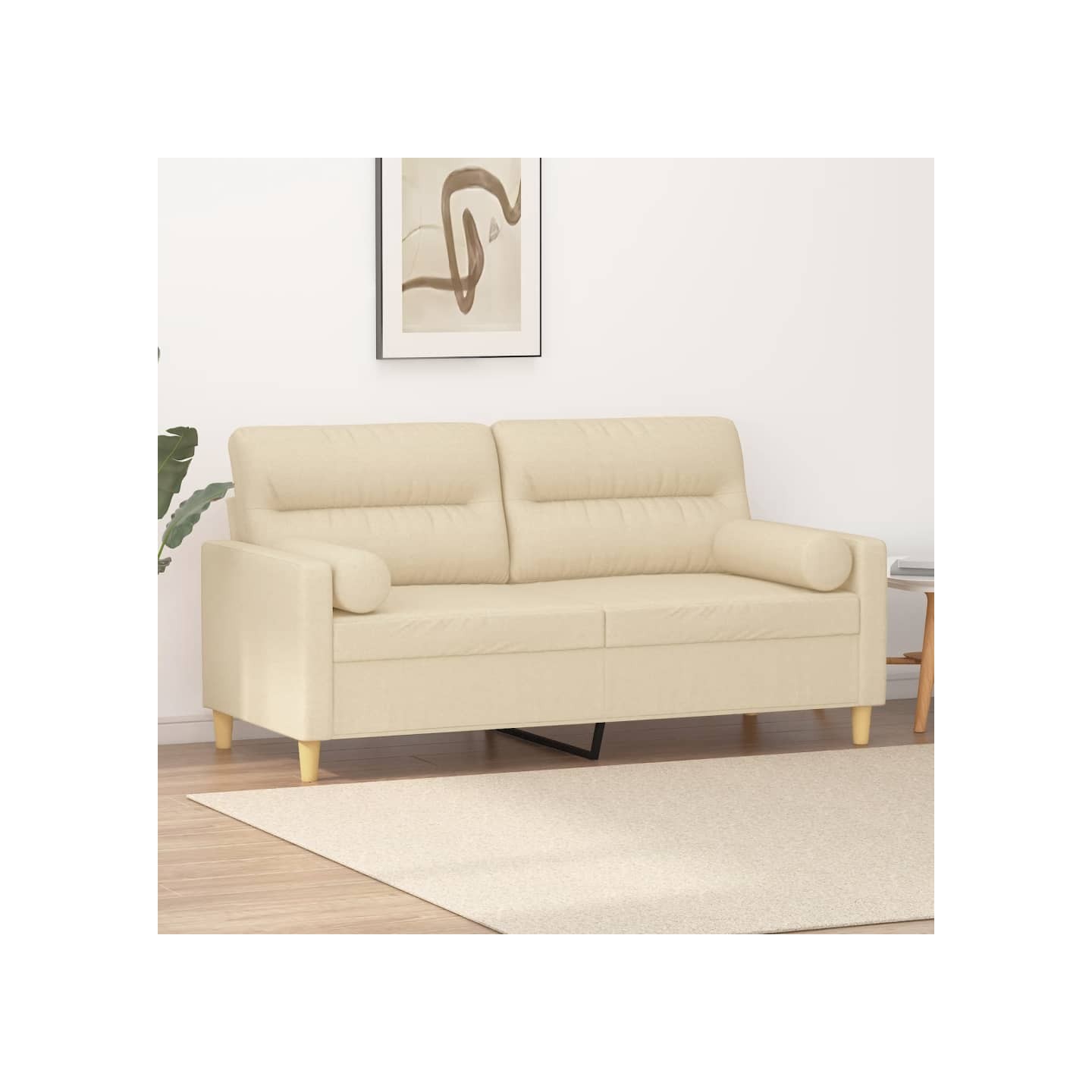 Canapé 2 places avec oreillers décoratifs crème 140 cm tissu