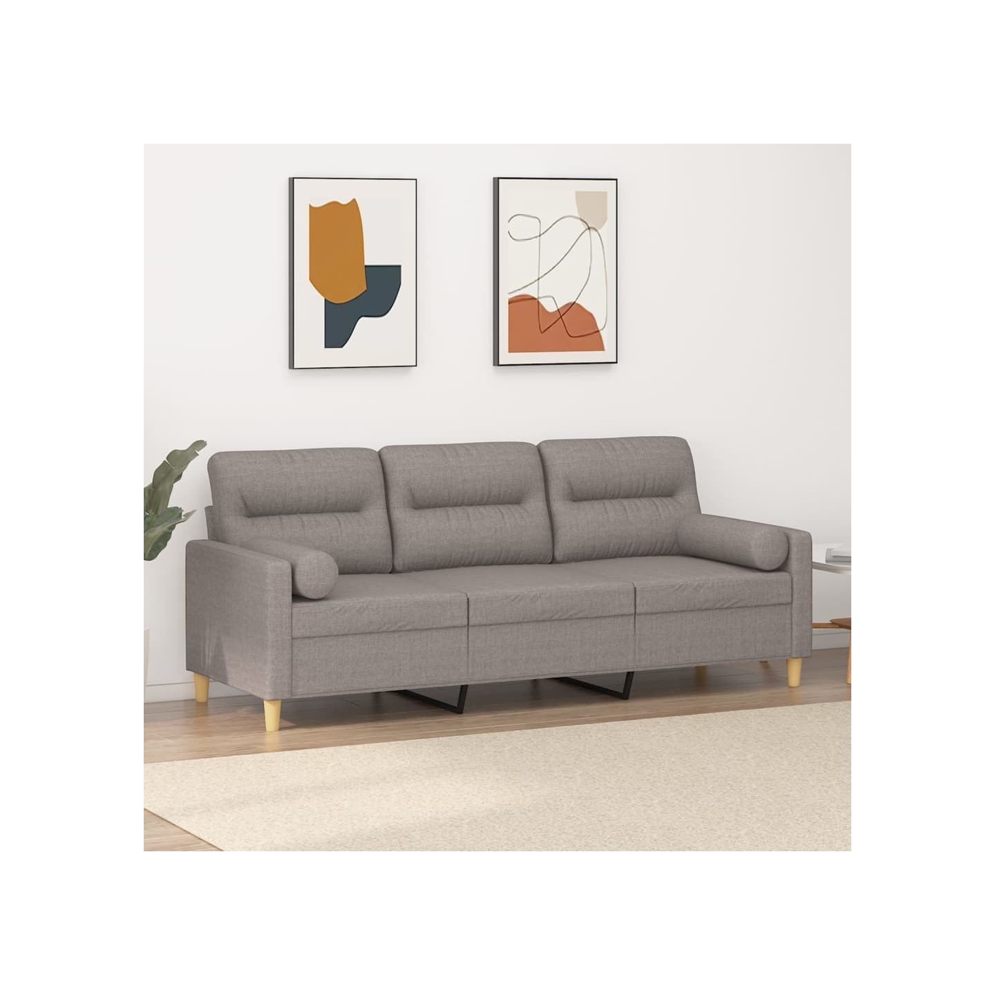 Canapé 3 places avec oreillers décoratifs taupe 180 cm tissu