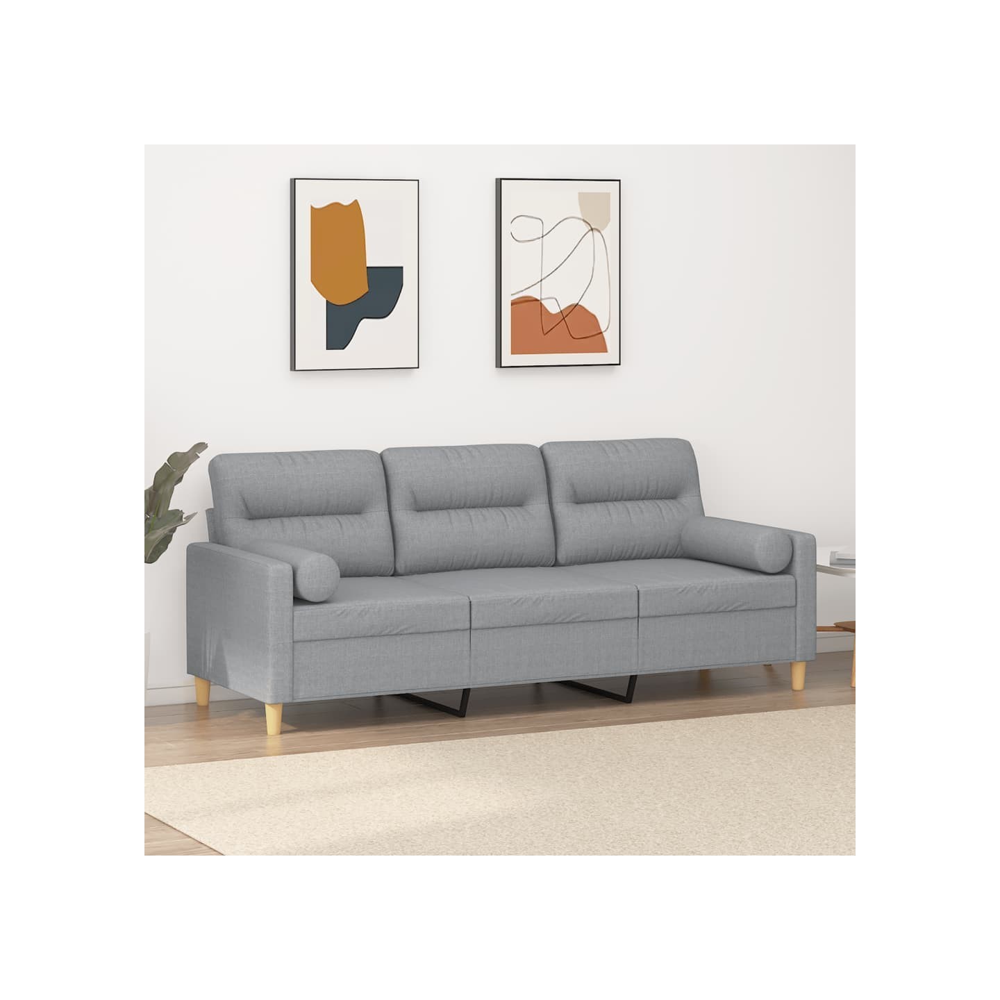 Canapé 3 places avec oreillers gris clair 180 cm tissu