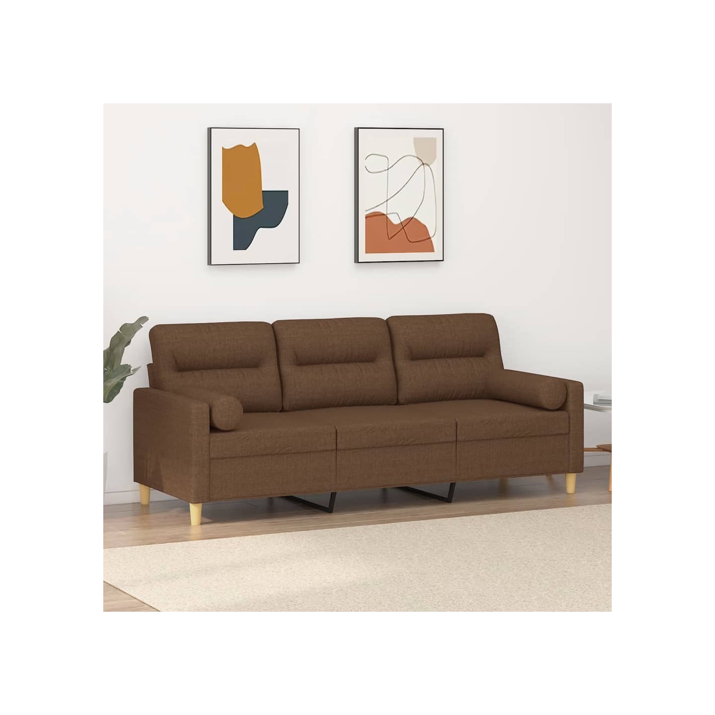 Canapé 3 places avec oreillers décoratifs marron 180 cm tissu