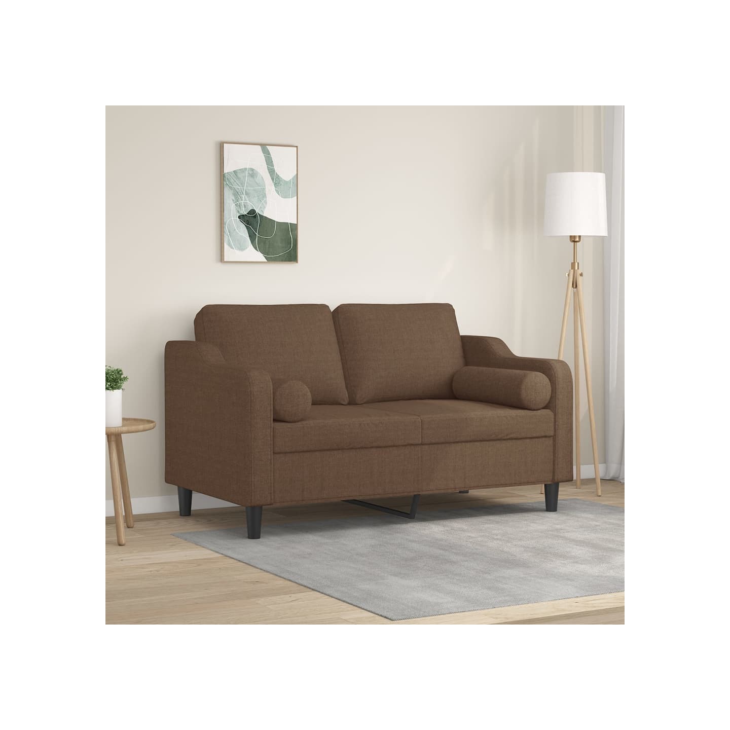 Canapé 2 places avec oreillers décoratifs marron 120 cm tissu
