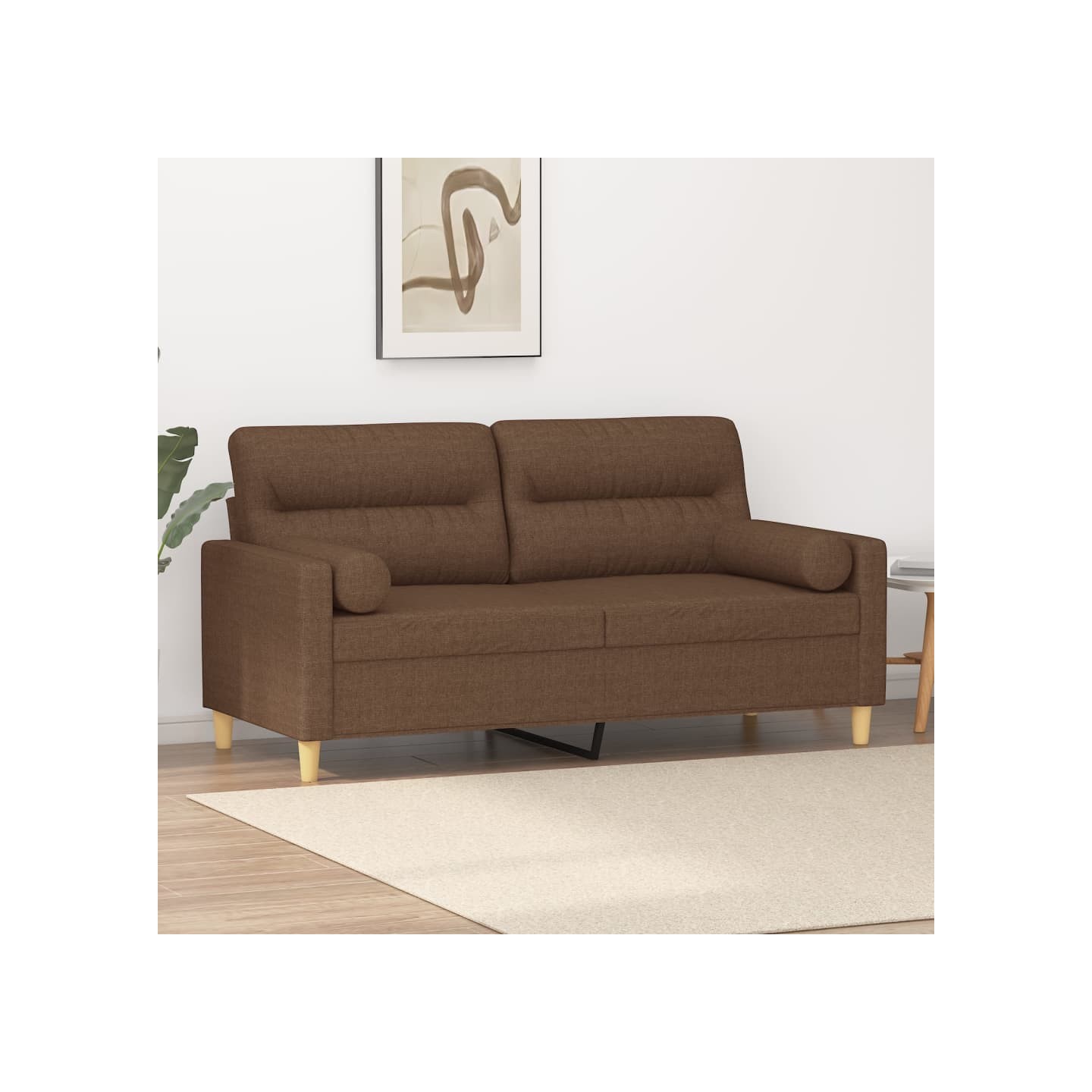 Canapé 2 places avec oreillers décoratifs marron 140 cm tissu
