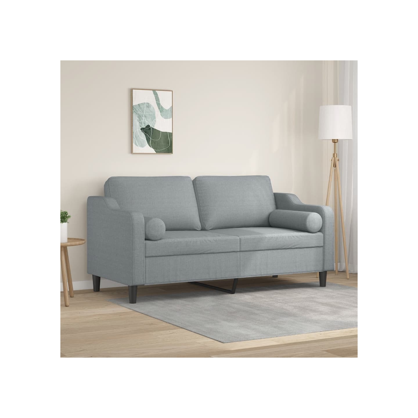 Canapé 2 places avec oreillers gris clair 140 cm tissu