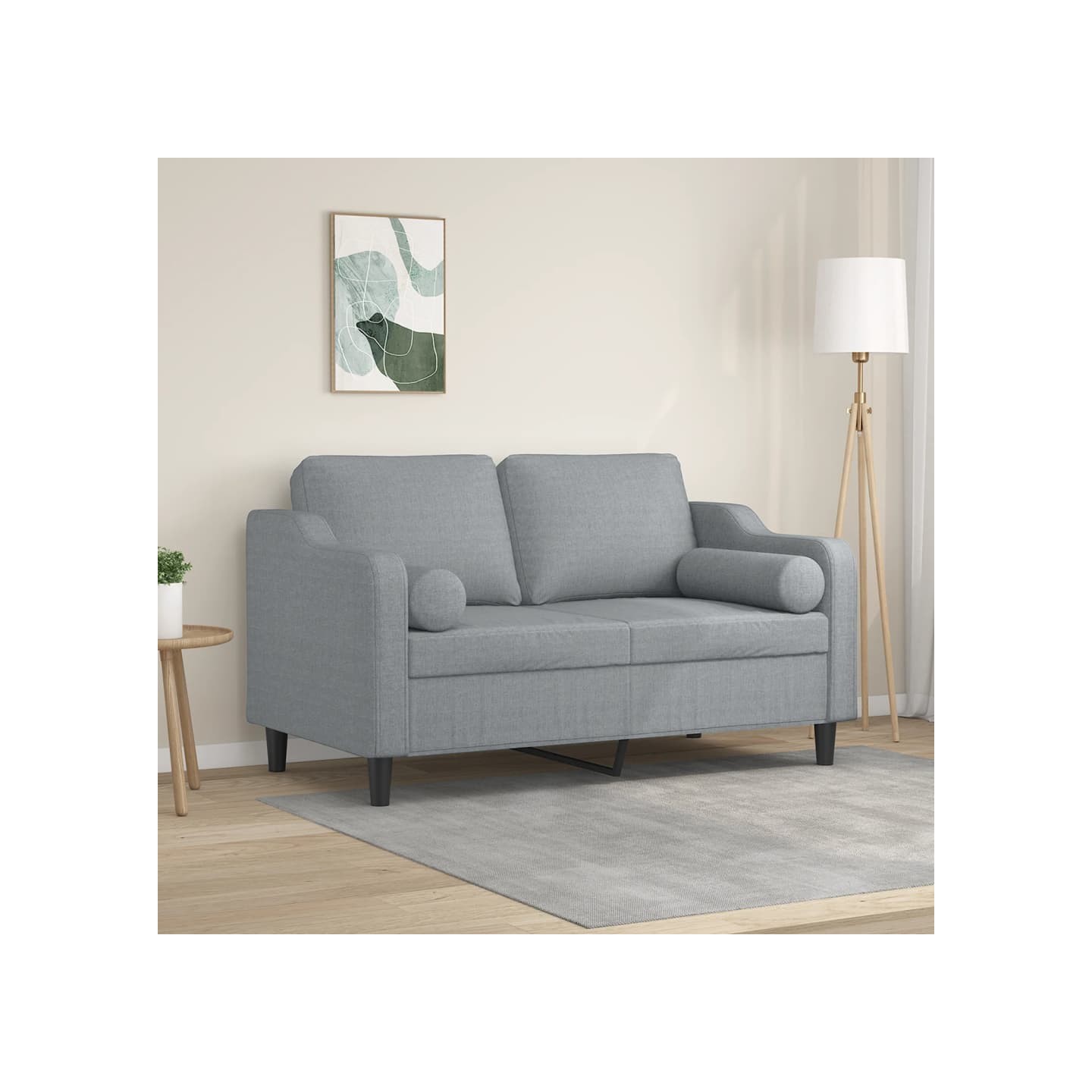 Canapé 2 places avec oreillers gris clair 120 cm tissu