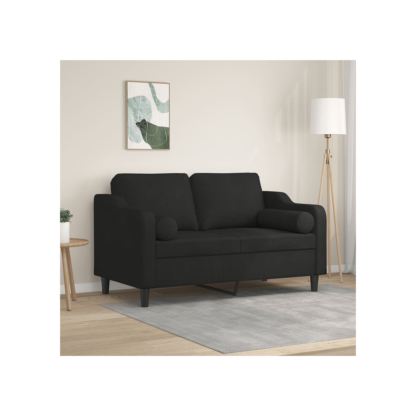 Canapé 2 places avec oreillers décoratifs noir 120 cm tissu