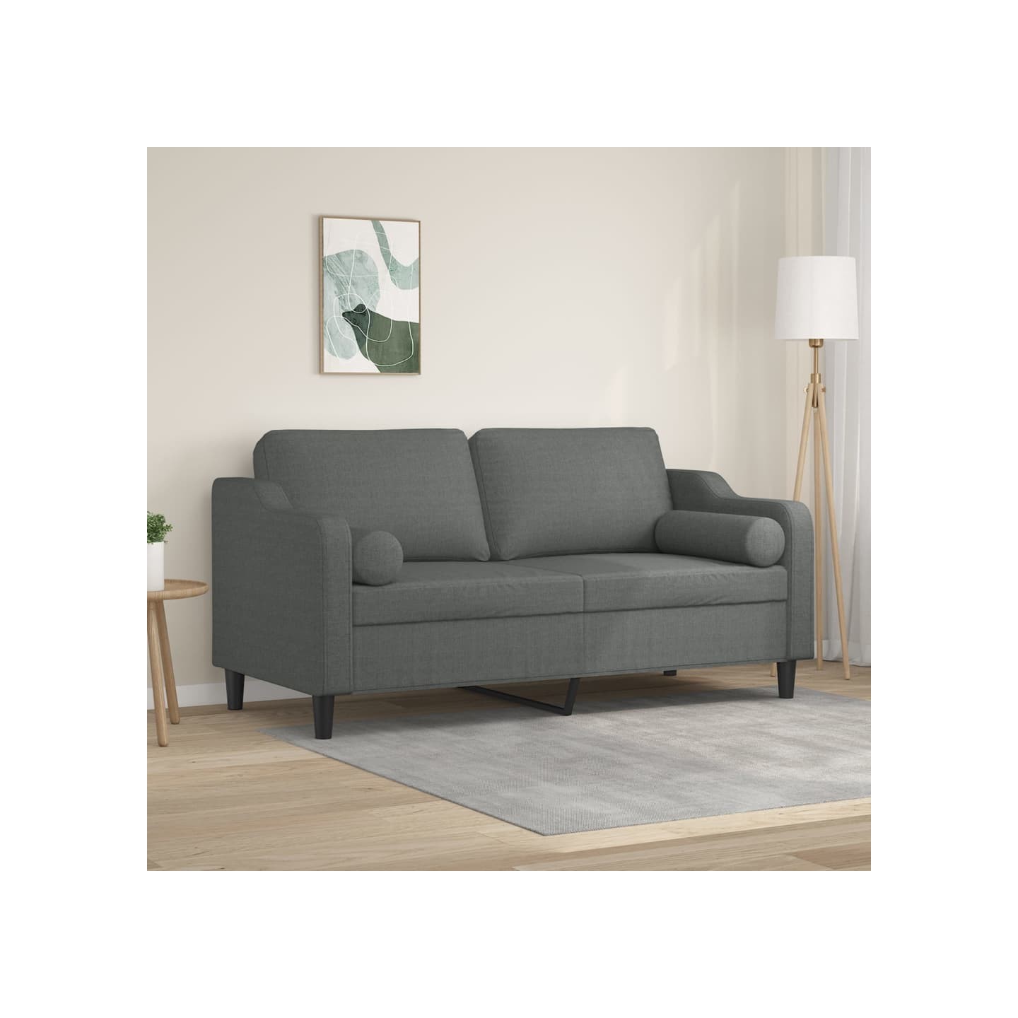 Canapé 2 places avec oreillers gris foncé 140 cm tissu