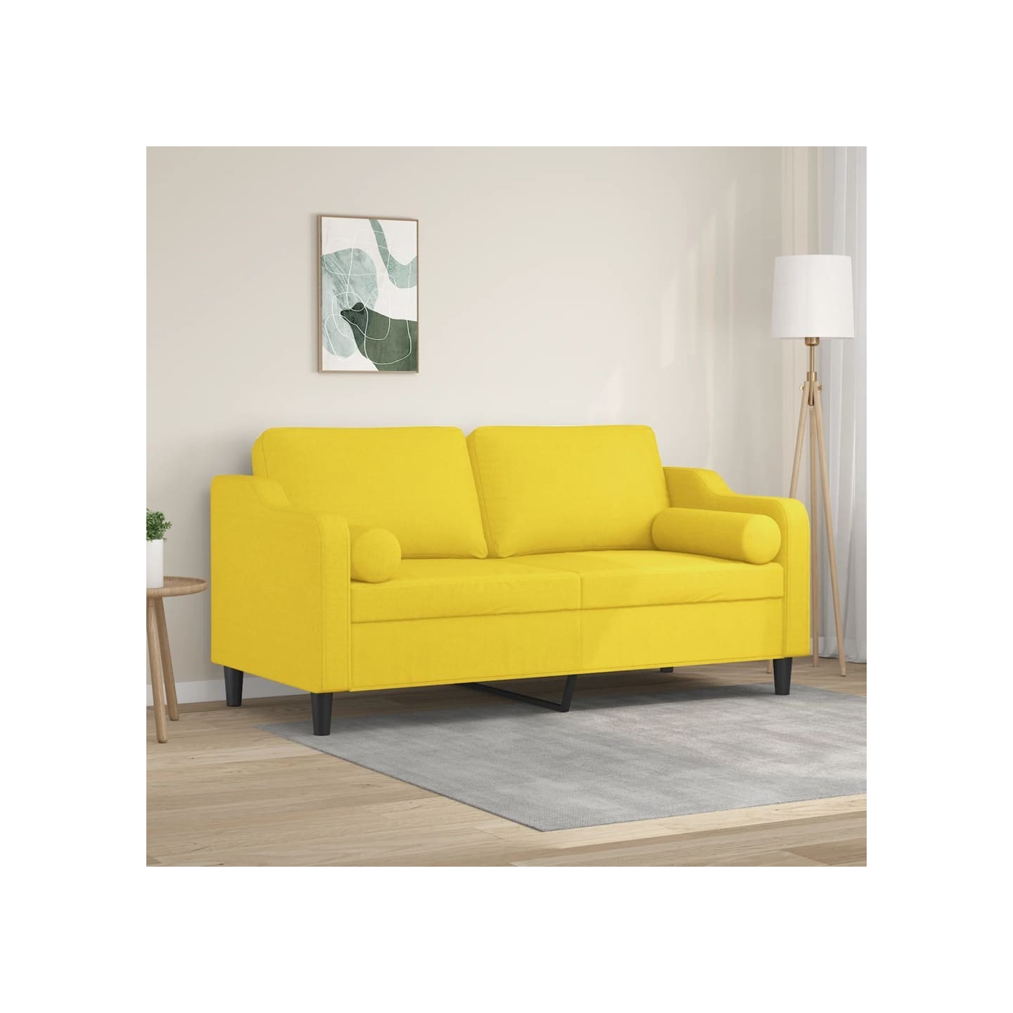 Canapé 2 places avec oreillers jaune clair 140 cm tissu
