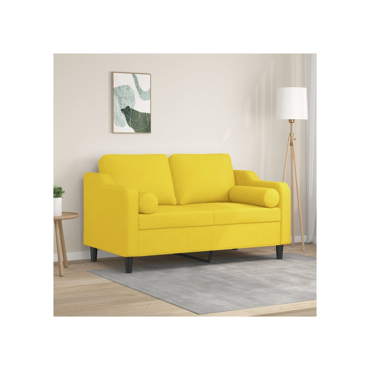 Canapé 2 places avec oreillers jaune clair 120 cm tissu