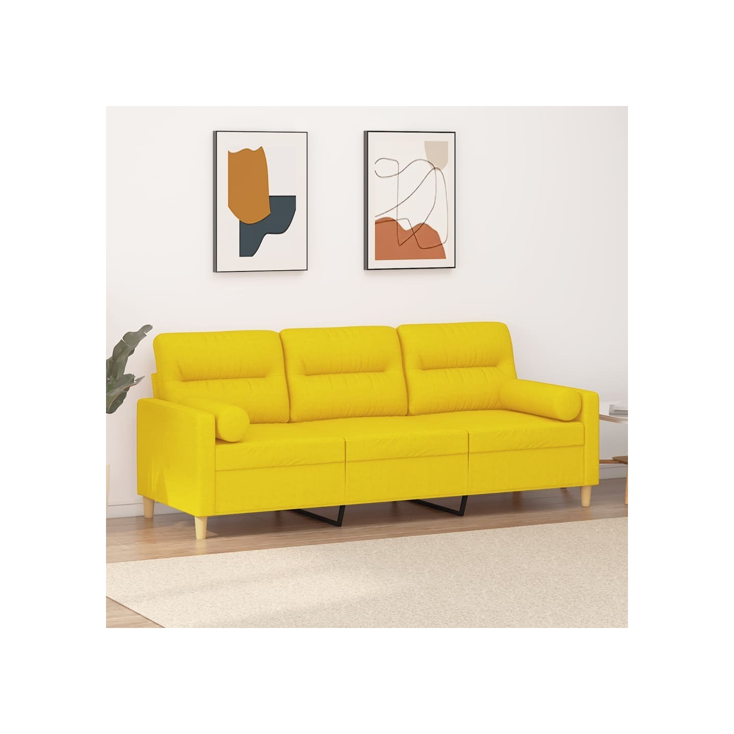 Canapé 3 places avec oreillers jaune clair 180 cm tissu