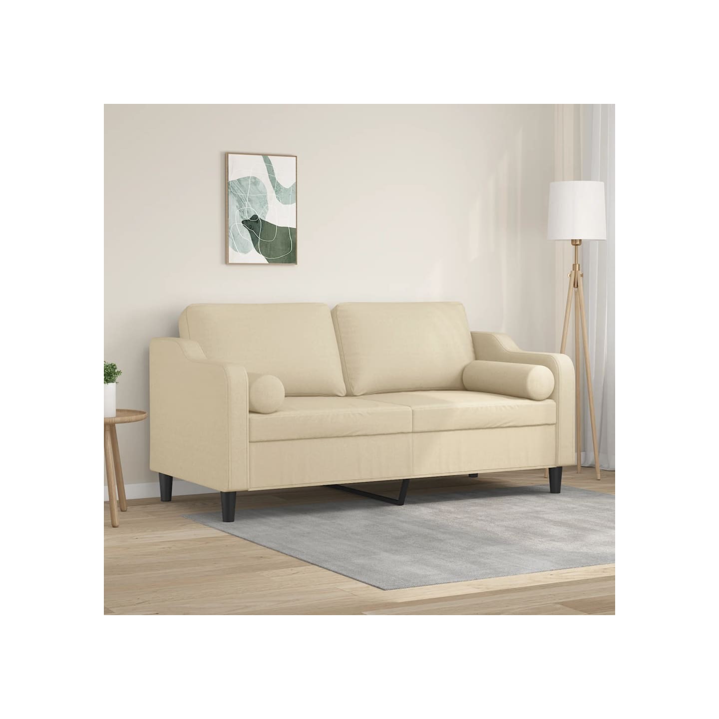 Canapé 2 places avec oreillers décoratifs crème 140 cm tissu