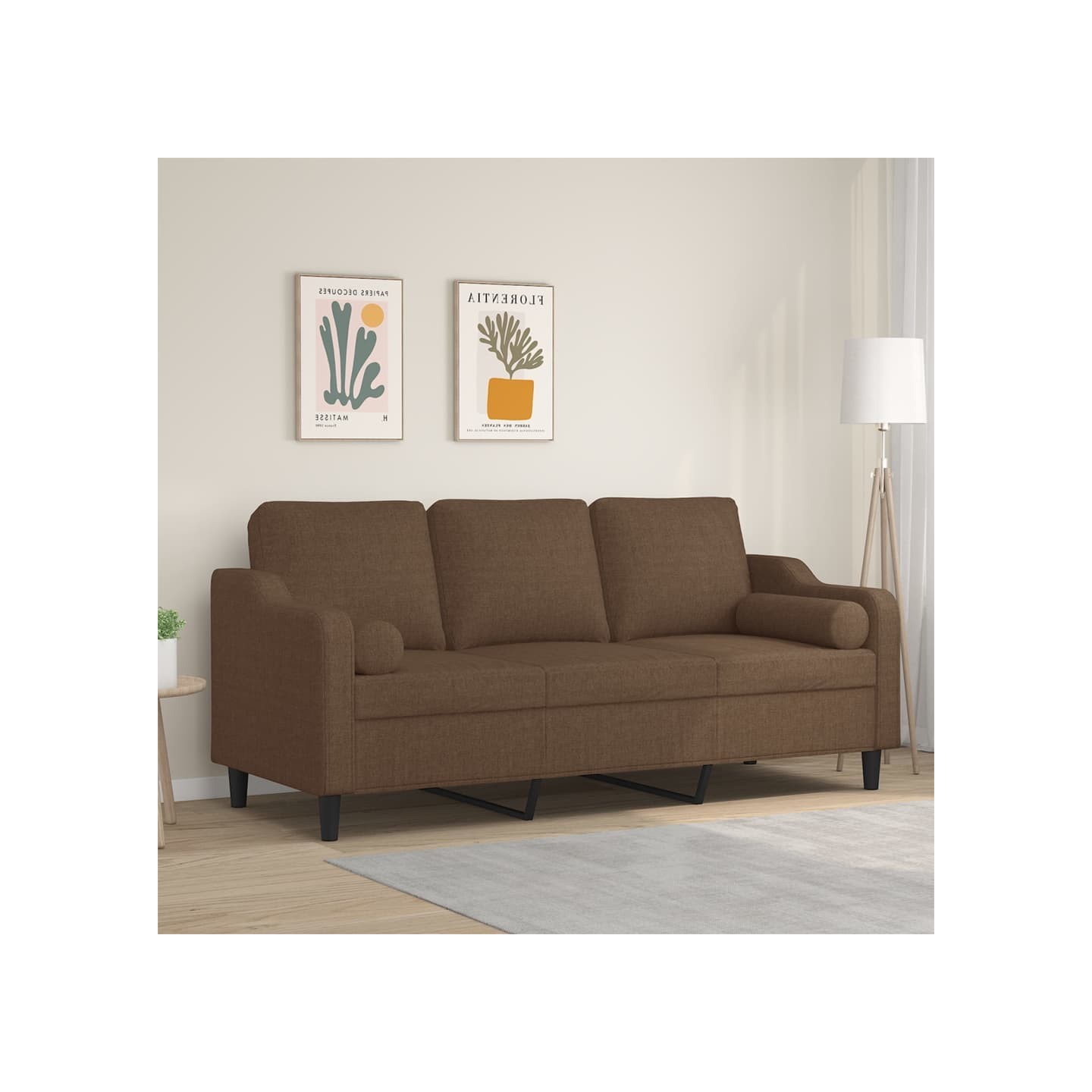 Canapé 3 places avec oreillers décoratifs marron 180 cm tissu