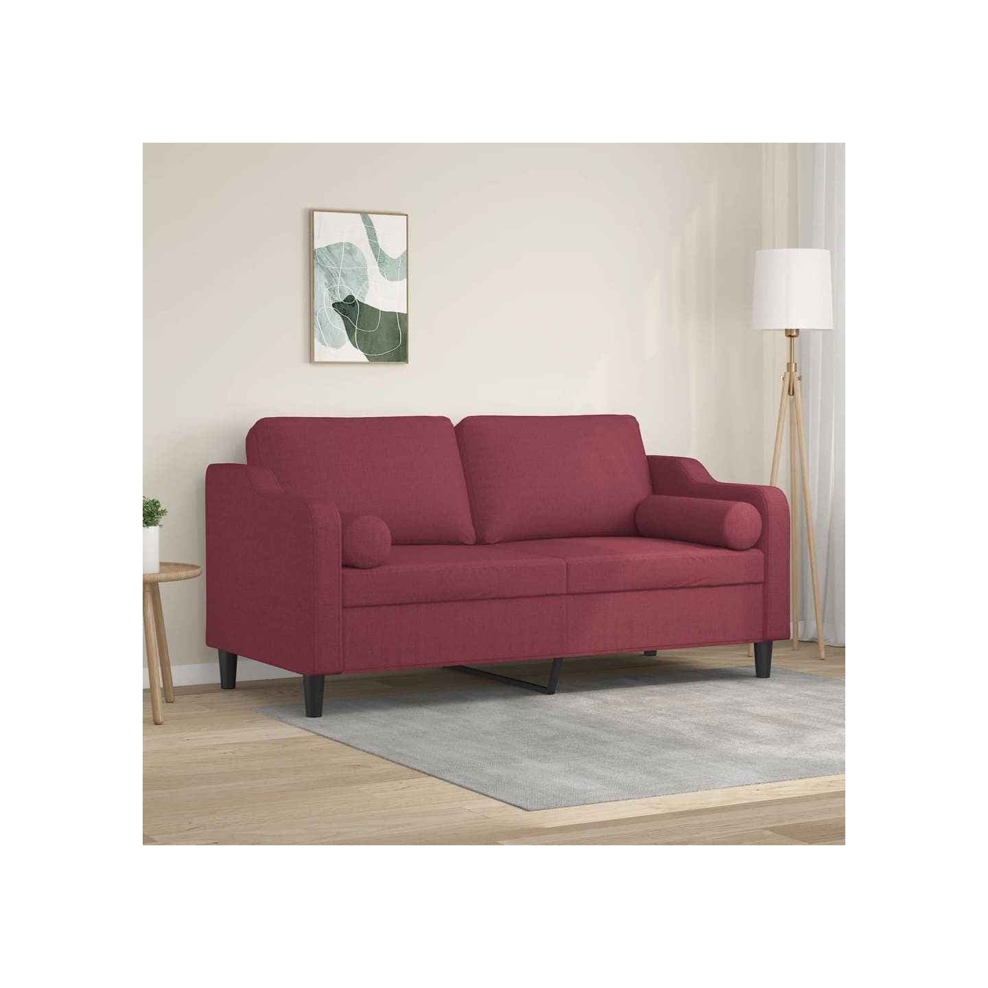 Canapé 2 places avec oreillers bordeaux 140 cm tissu