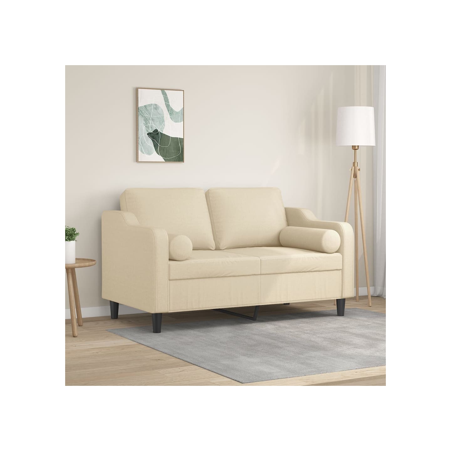 Canapé 2 places avec oreillers décoratifs crème 120 cm tissu