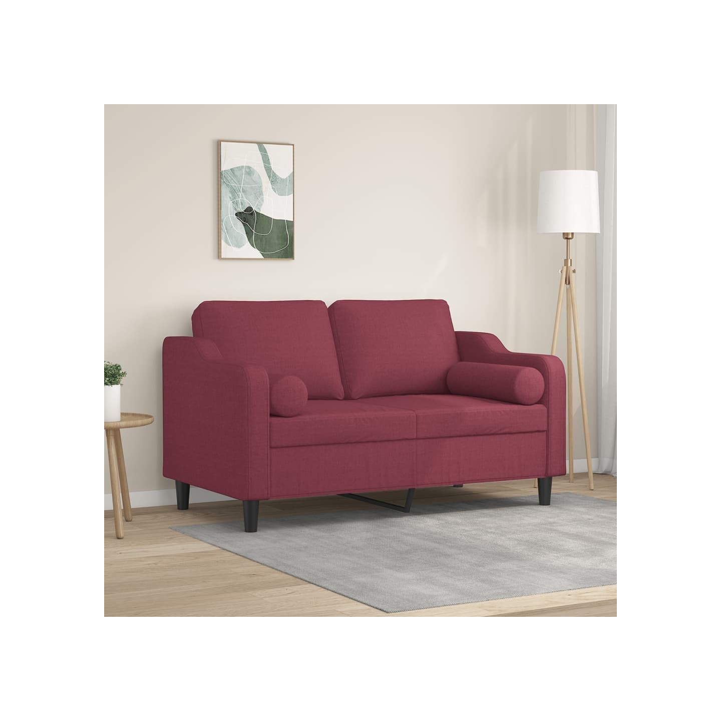 Canapé 2 places avec oreillers bordeaux 120 cm tissu