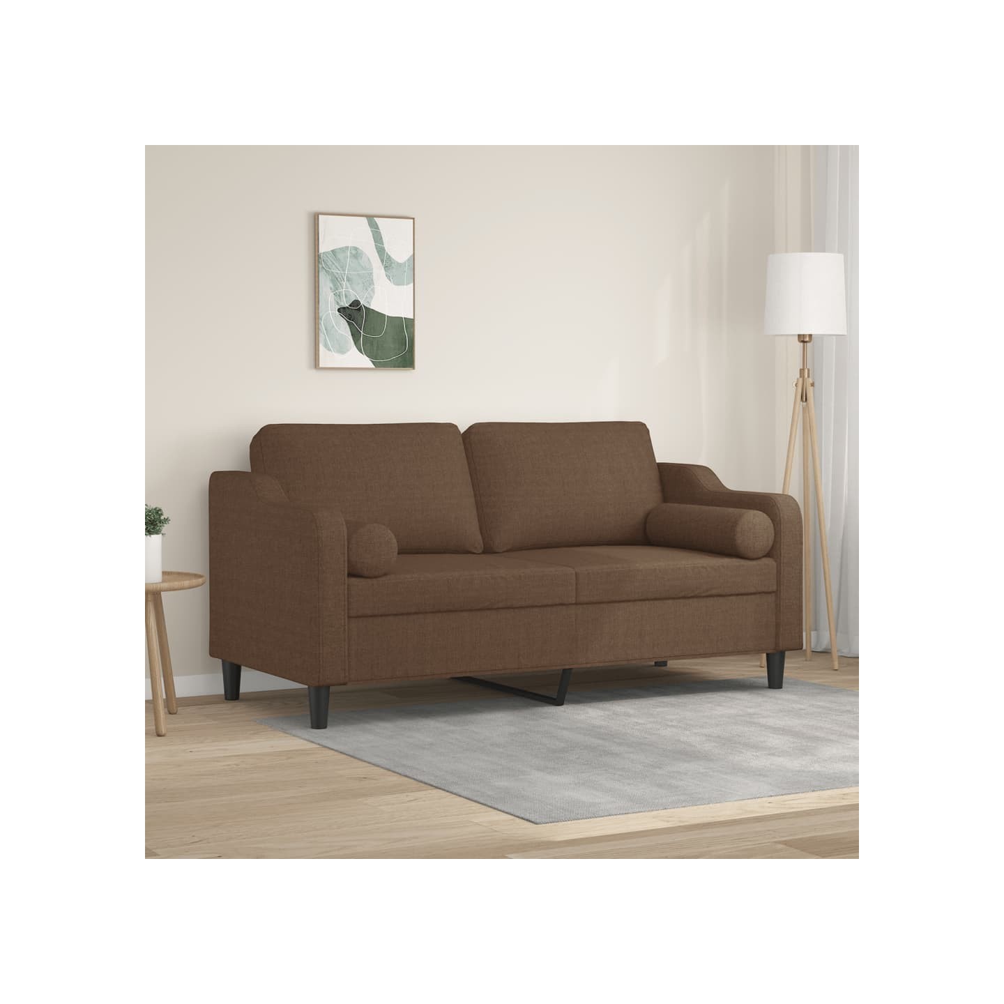 Canapé 2 places avec oreillers décoratifs marron 140 cm tissu