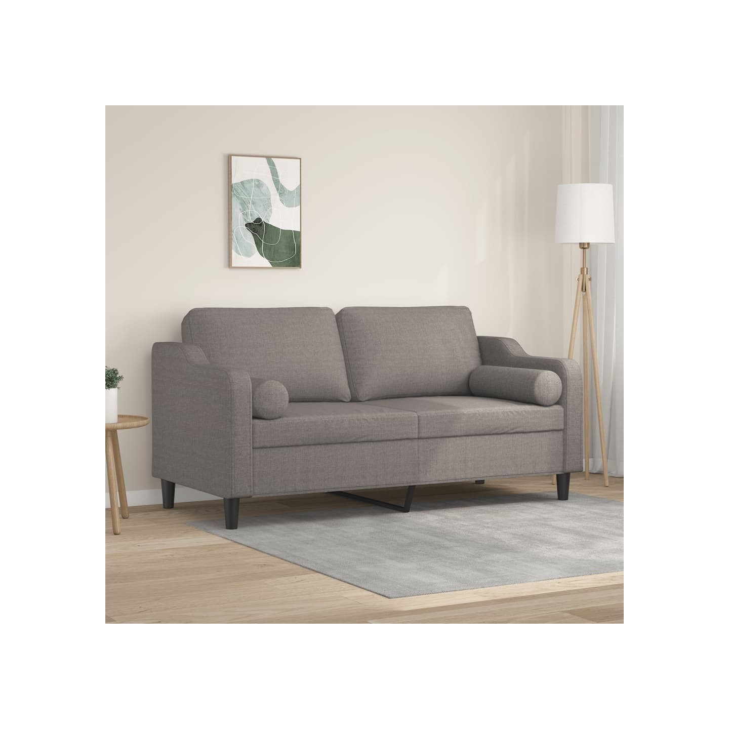 Canapé 2 places avec oreillers décoratifs taupe 140 cm tissu