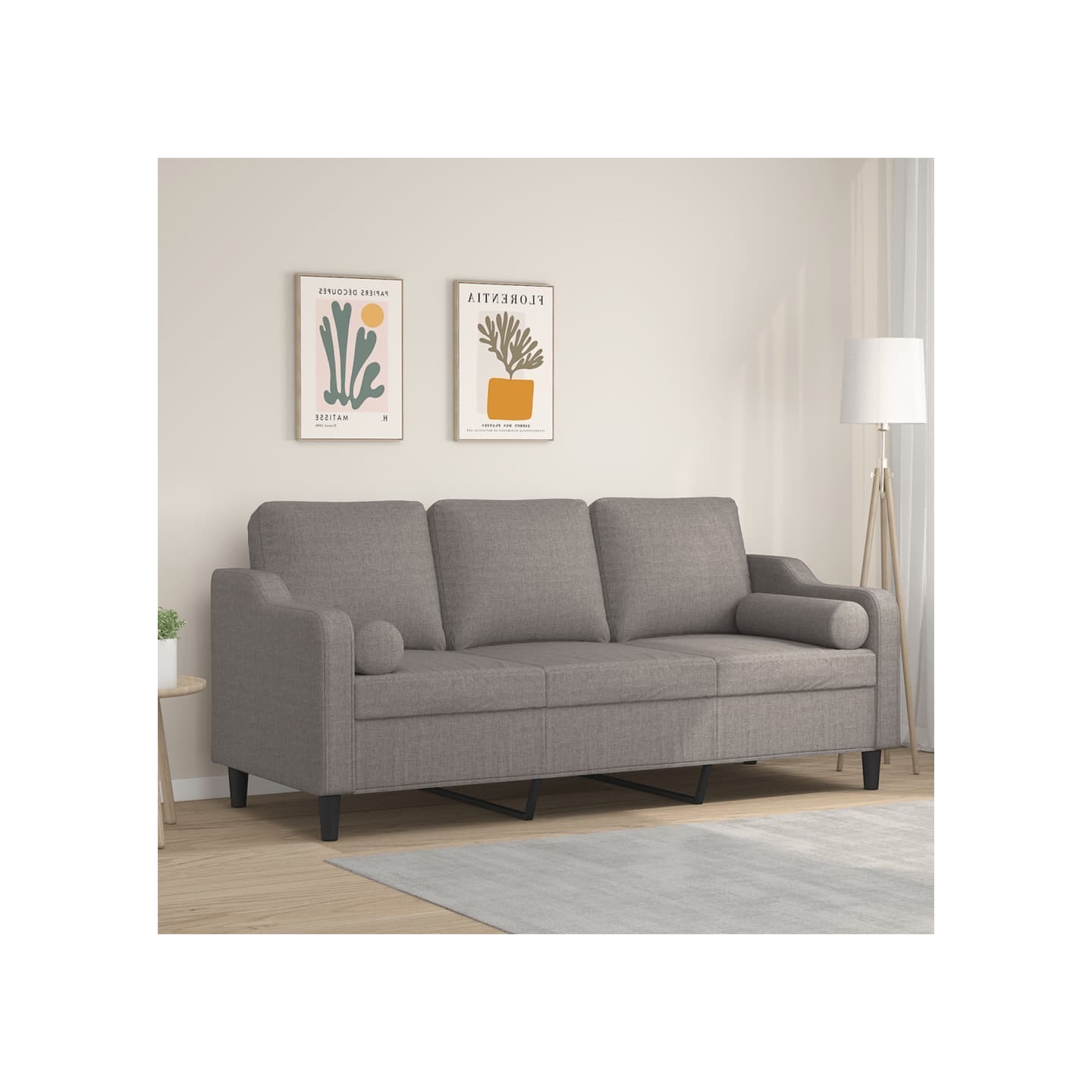 Canapé 3 places avec oreillers décoratifs taupe 180 cm tissu