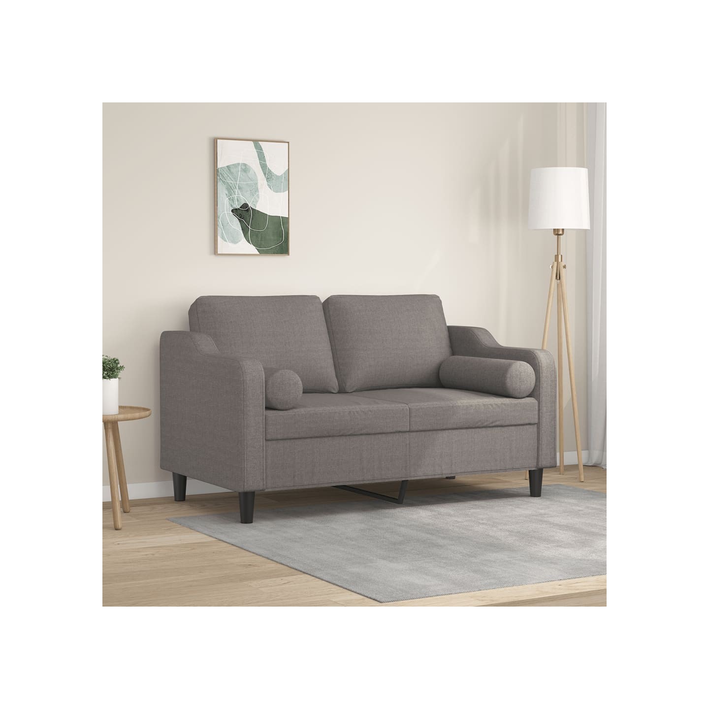 Canapé 2 places avec oreillers décoratifs taupe 120 cm tissu