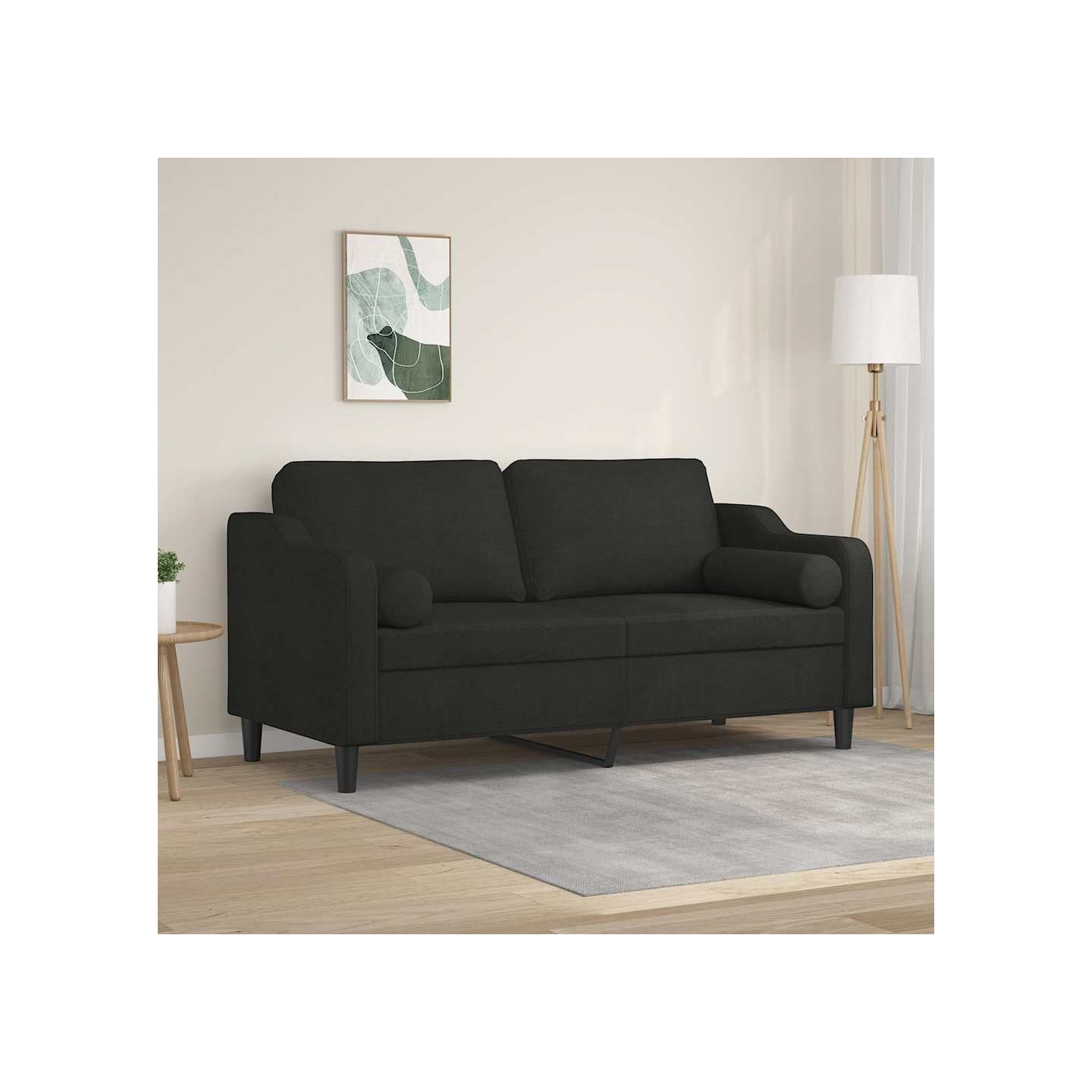 Canapé 2 places avec oreillers décoratifs noir 140 cm tissu