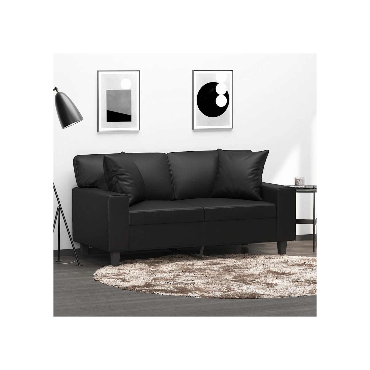 Canapé 2 places avec oreillers décoratifs noir 120cm similicuir