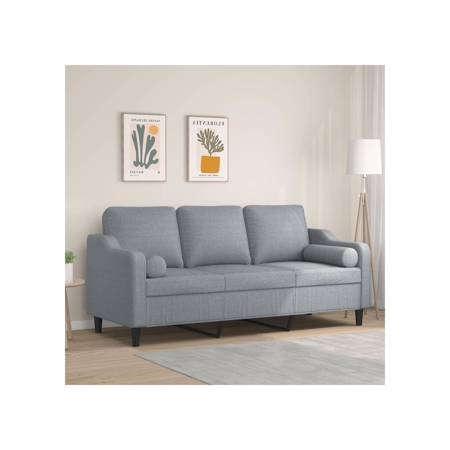 Canapé 3 places avec oreillers gris clair 180 cm tissu