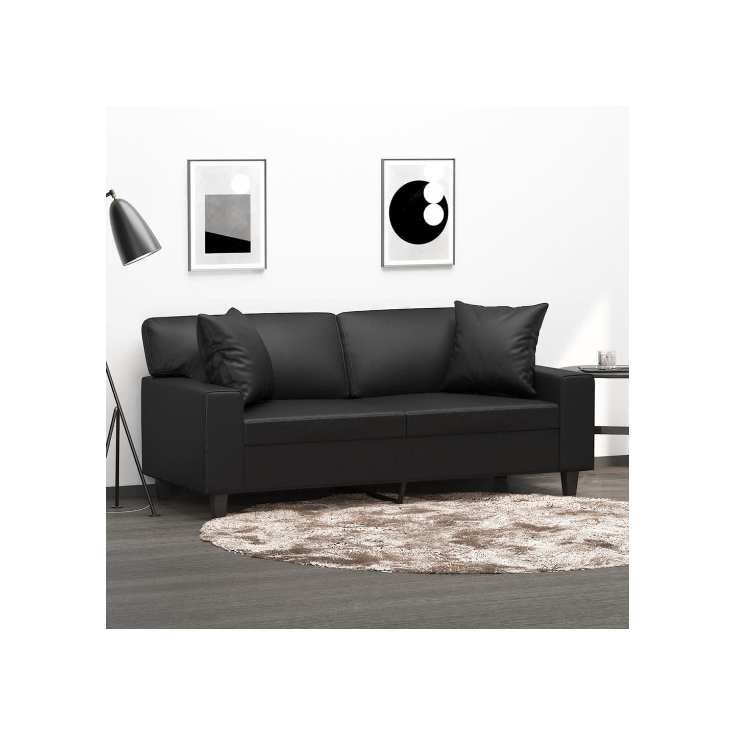 Canapé 2 places avec oreillers décoratifs noir 140cm similicuir