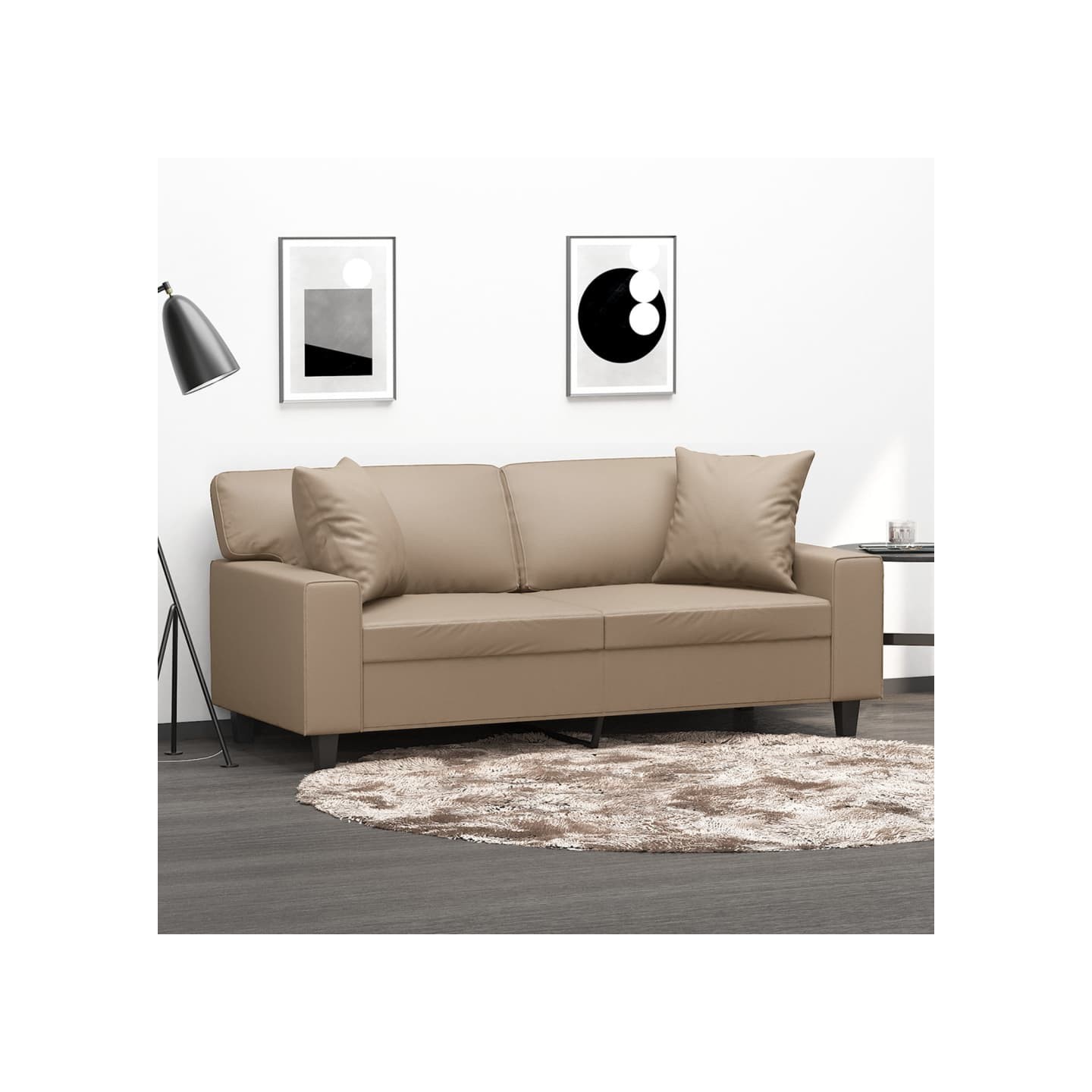 Canapé 2 places avec oreillers cappuccino 140 cm similicuir