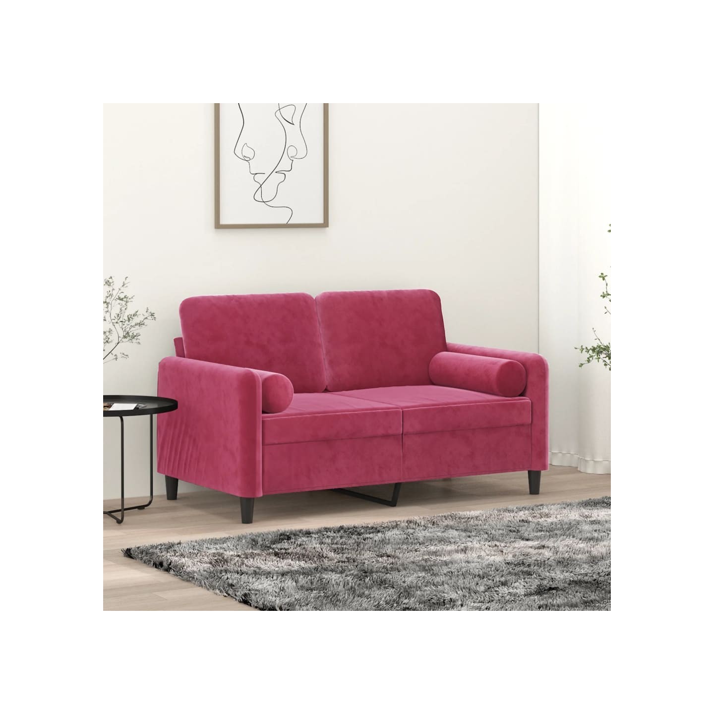 Canapé 2 places avec oreillers bordeaux 120 cm velours