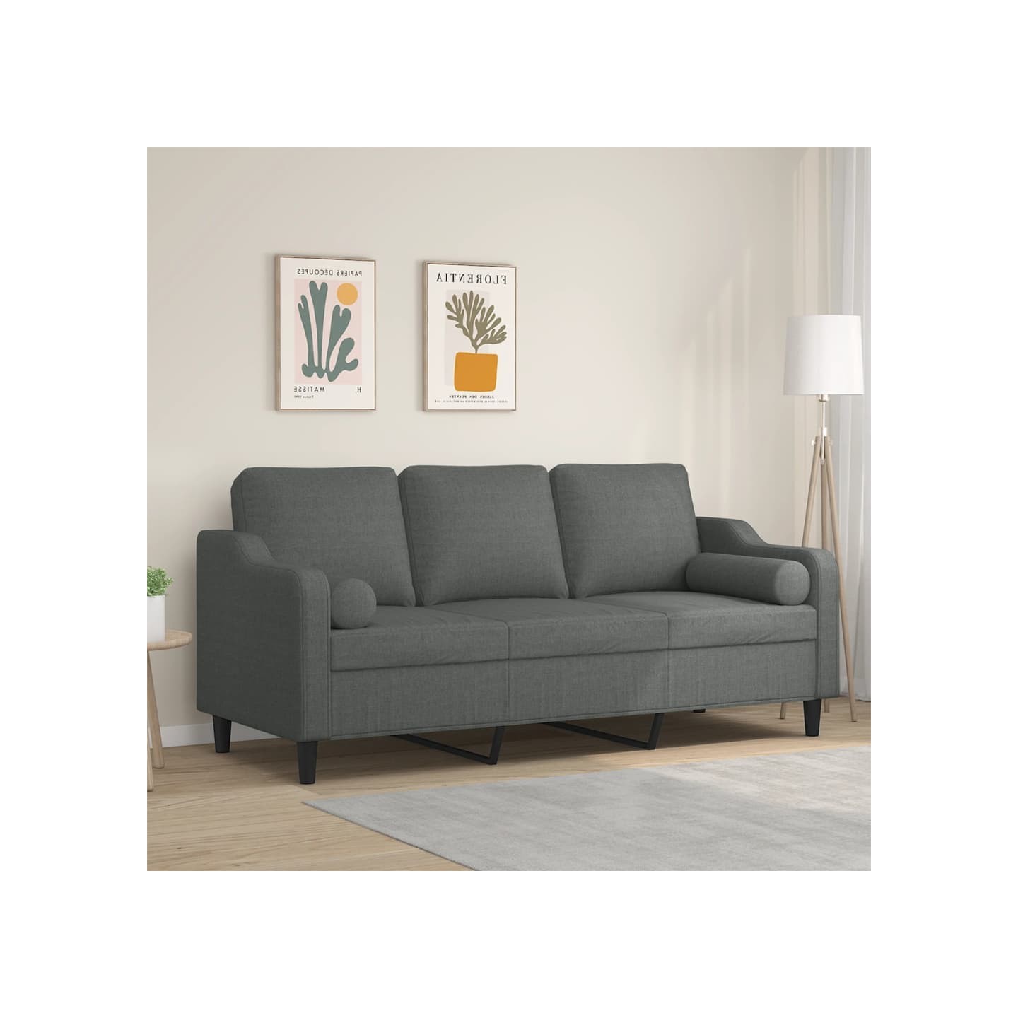 Canapé 3 places avec oreillers gris foncé 180 cm tissu