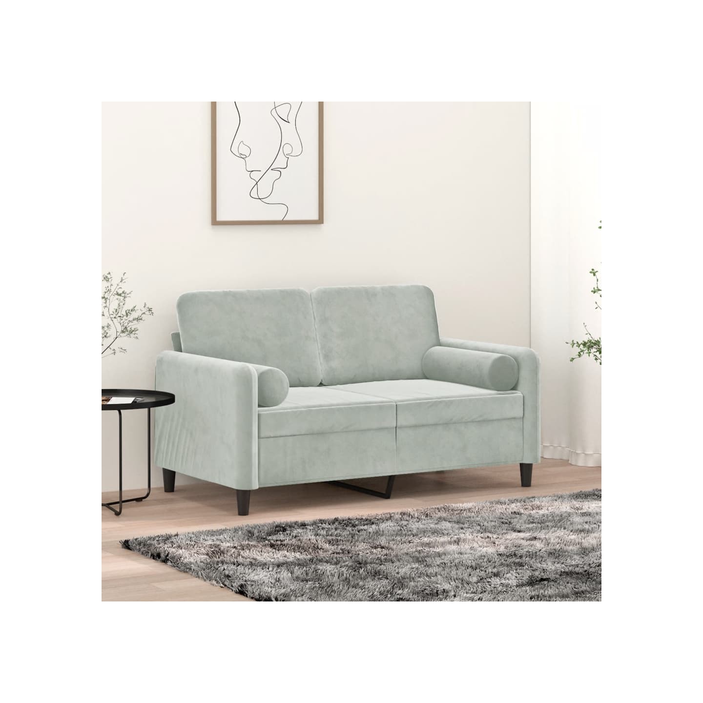 Canapé 2 places avec oreillers gris clair 120 cm velours