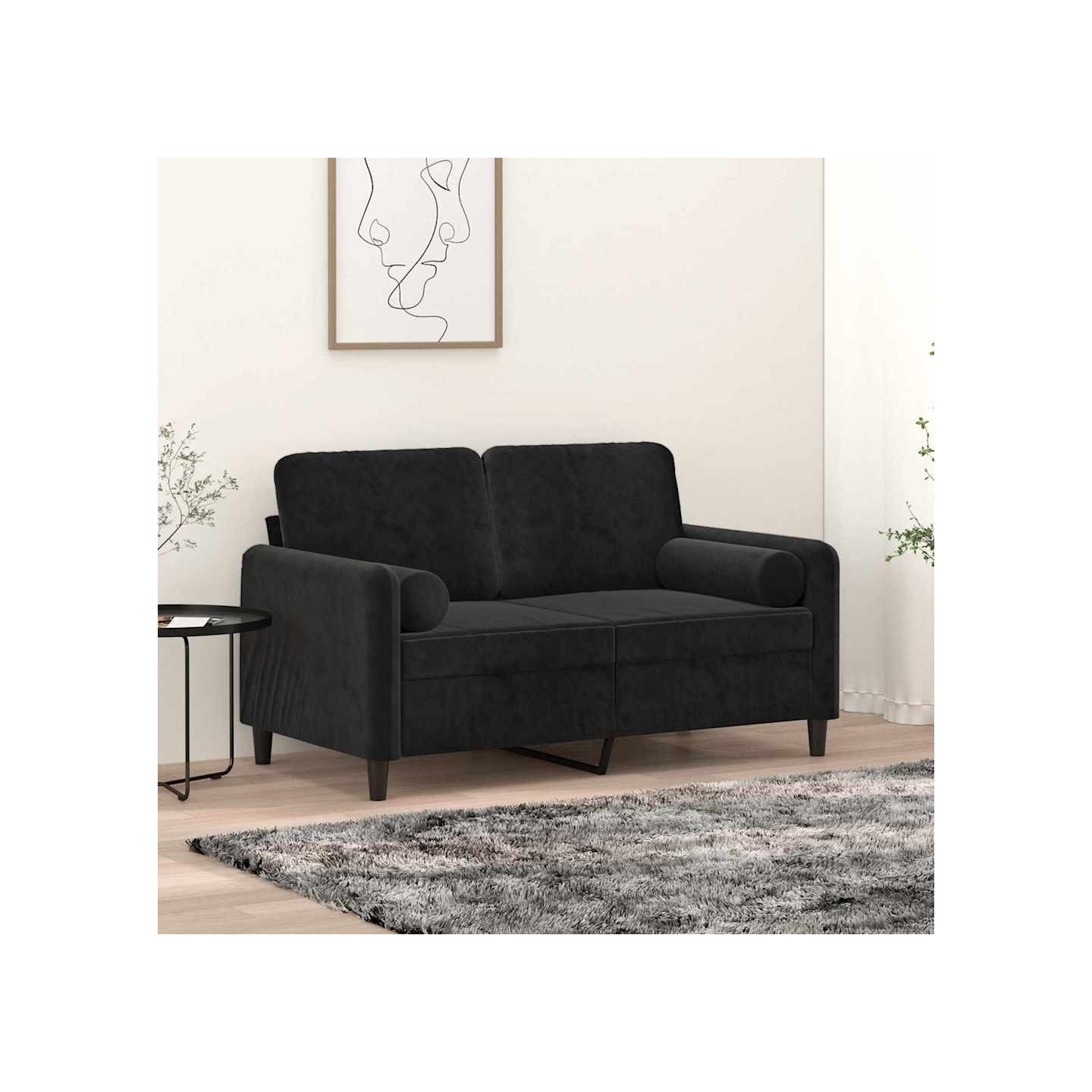 Canapé 2 places avec oreillers décoratifs noir 120 cm velours