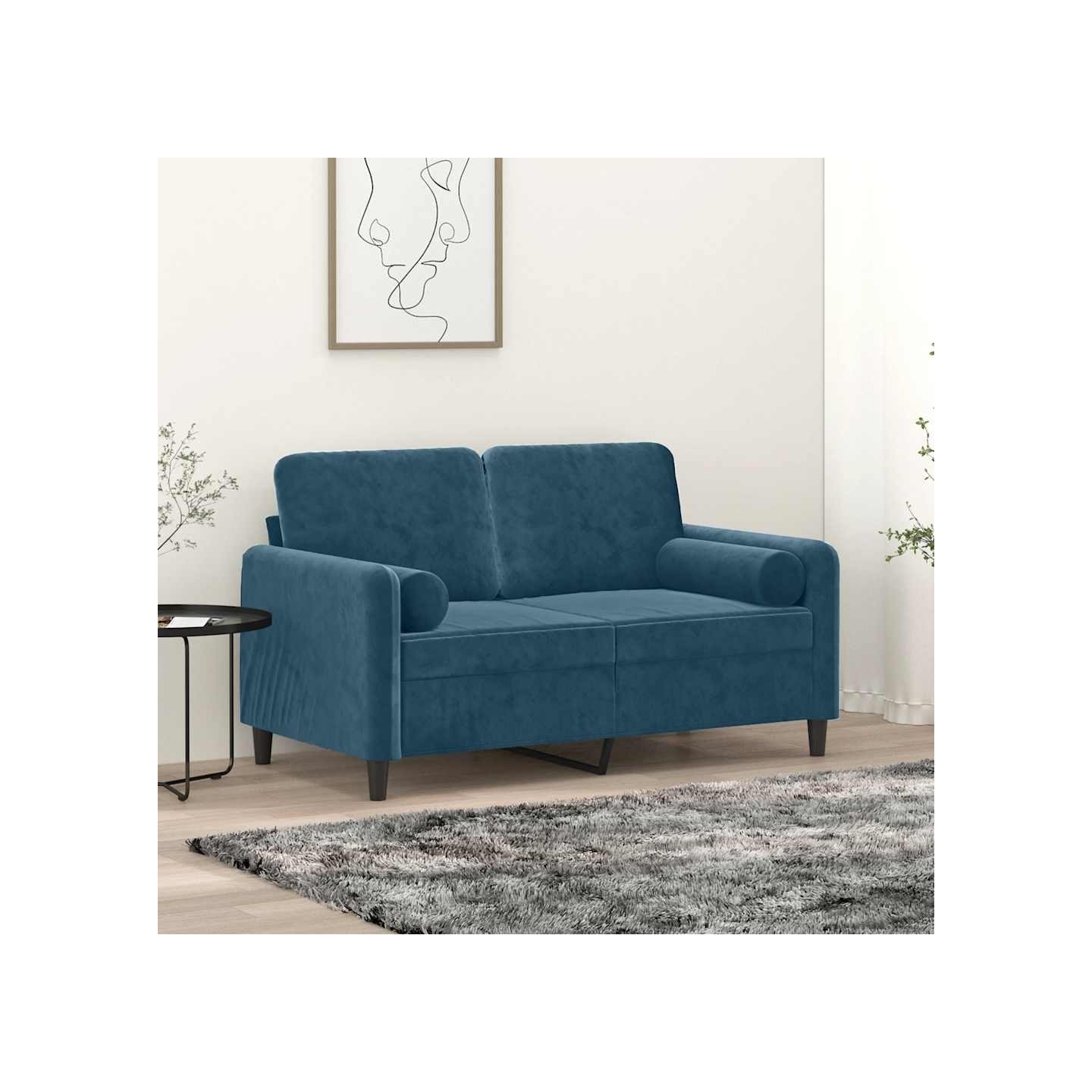 Canapé 2 places avec oreillers décoratifs bleu 120 cm velours