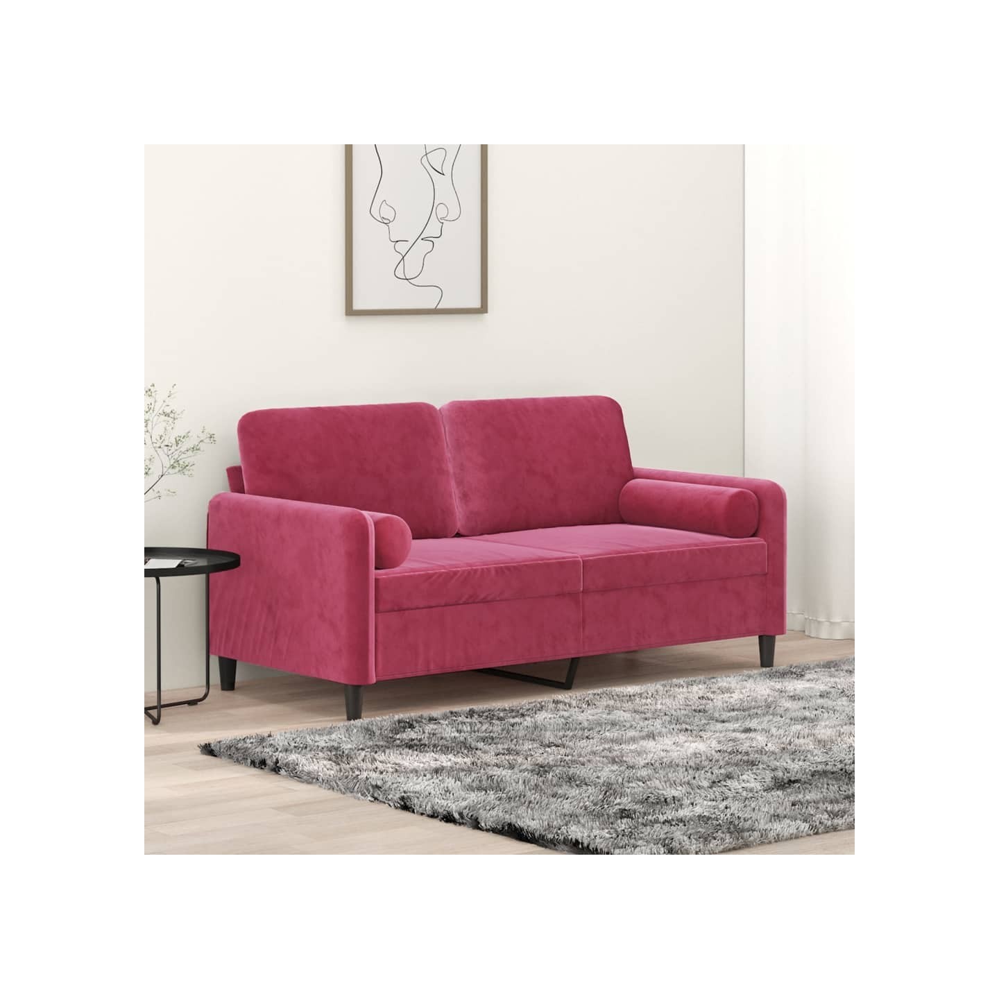 Canapé 2 places avec oreillers bordeaux 140 cm velours