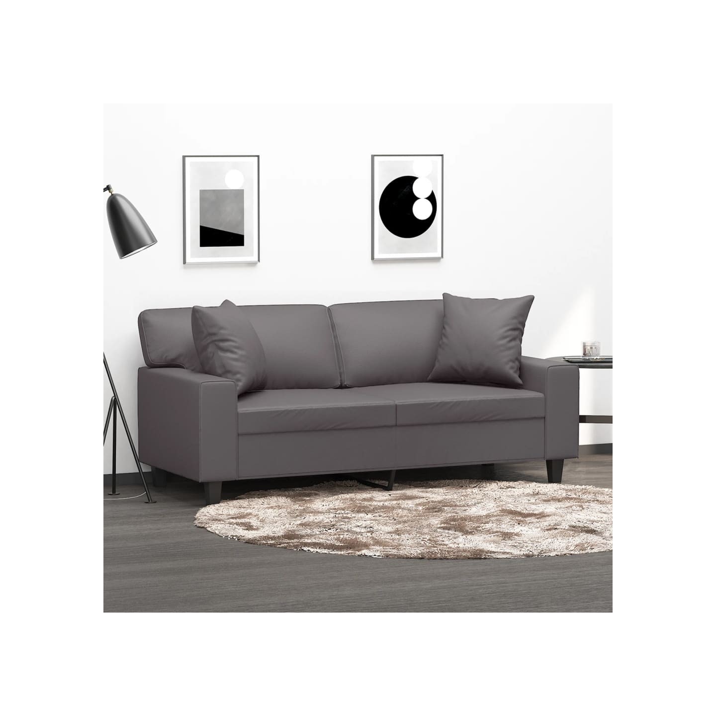 Canapé 2 places avec oreillers décoratifs gris 140cm similicuir