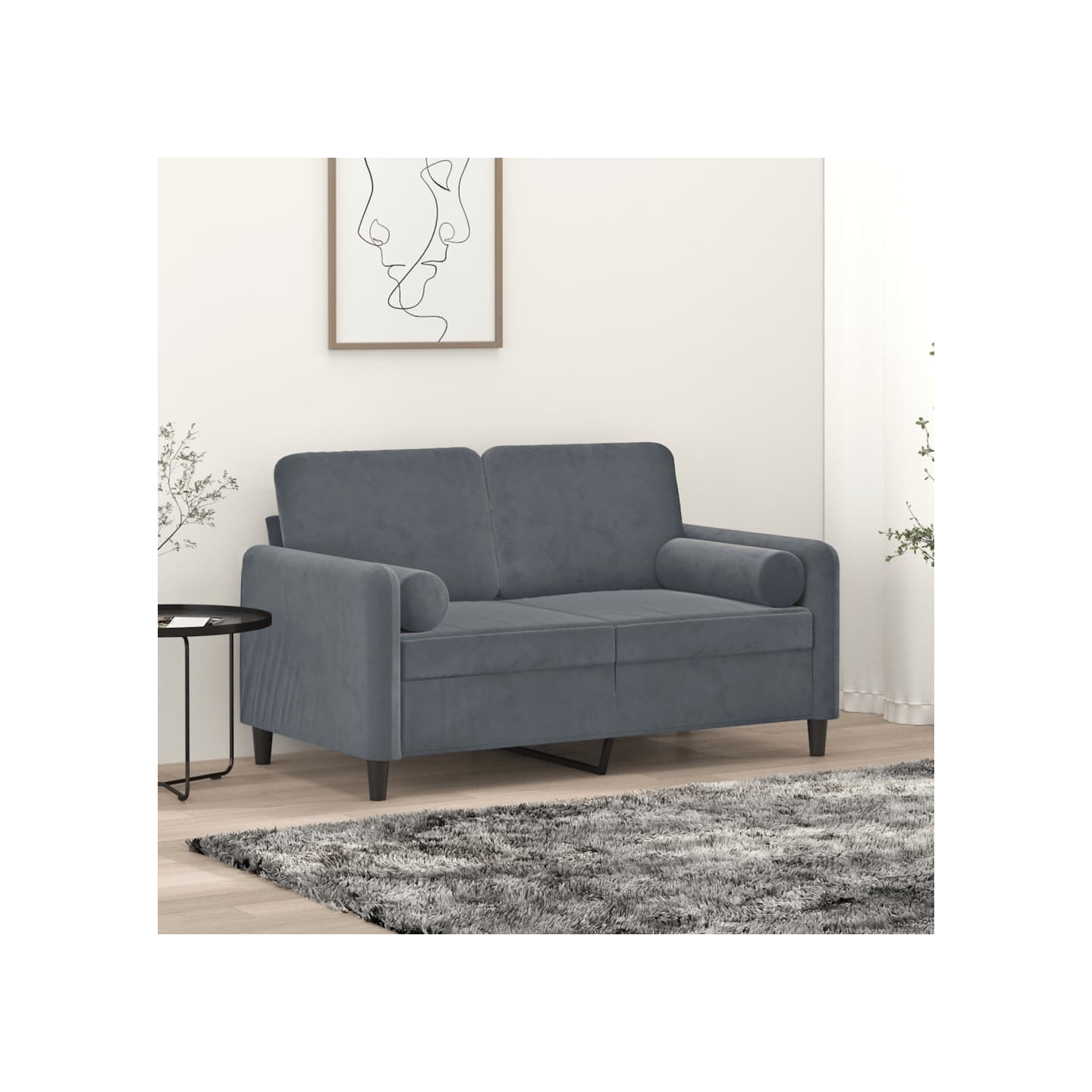 Canapé 2 places avec oreillers gris foncé 120 cm velours