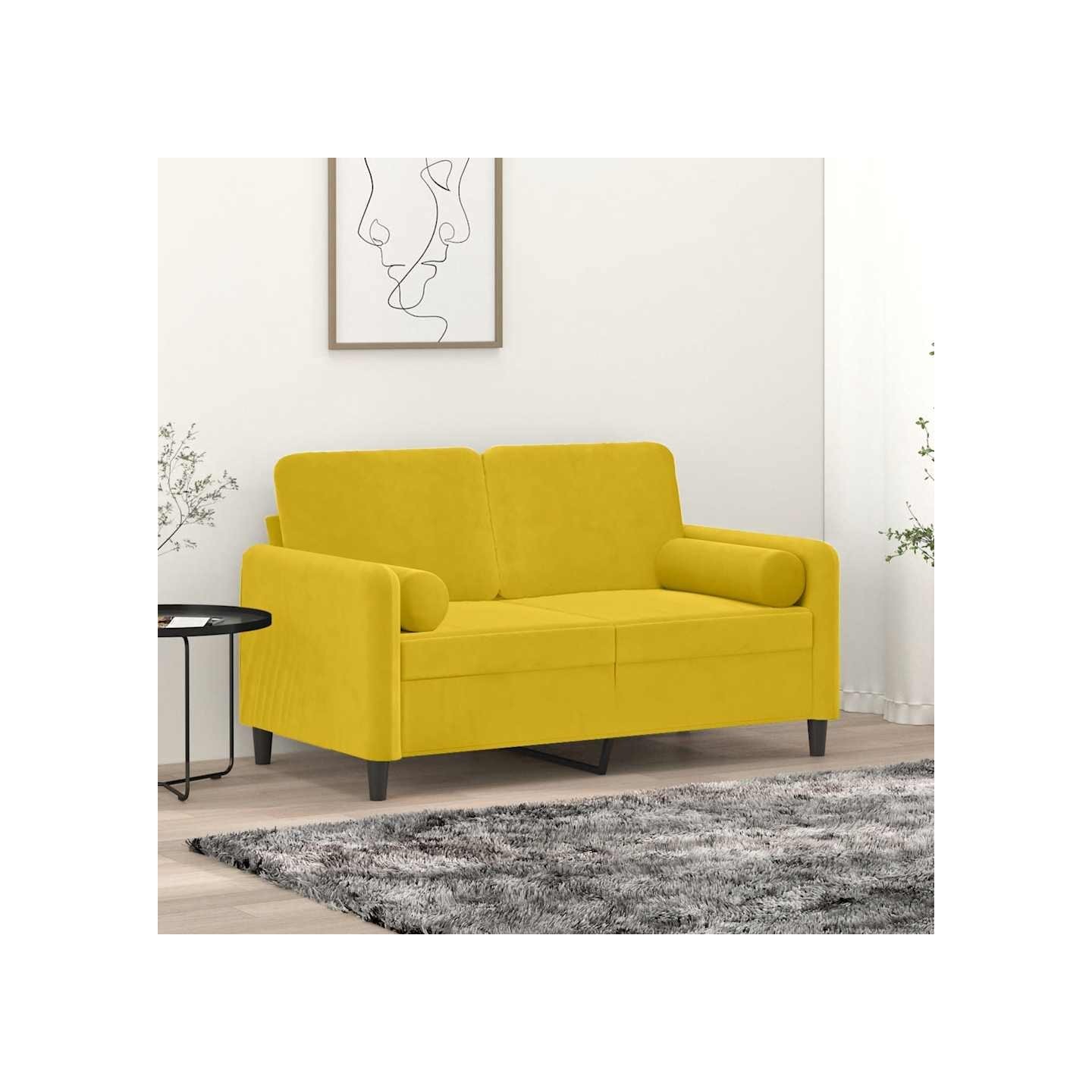 Canapé 2 places avec oreillers décoratifs jaune 120 cm velours