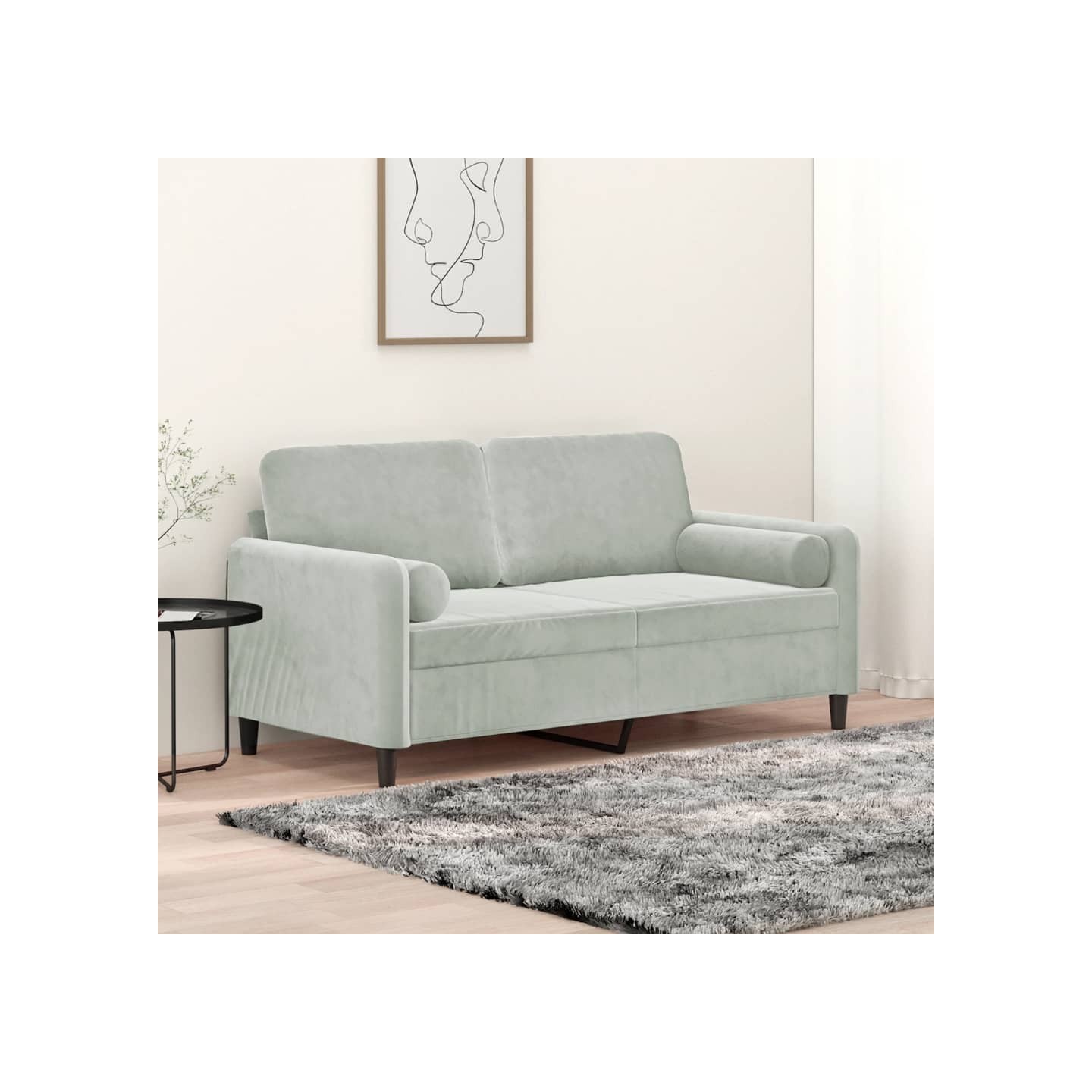 Canapé 2 places avec oreillers gris clair 140 cm velours