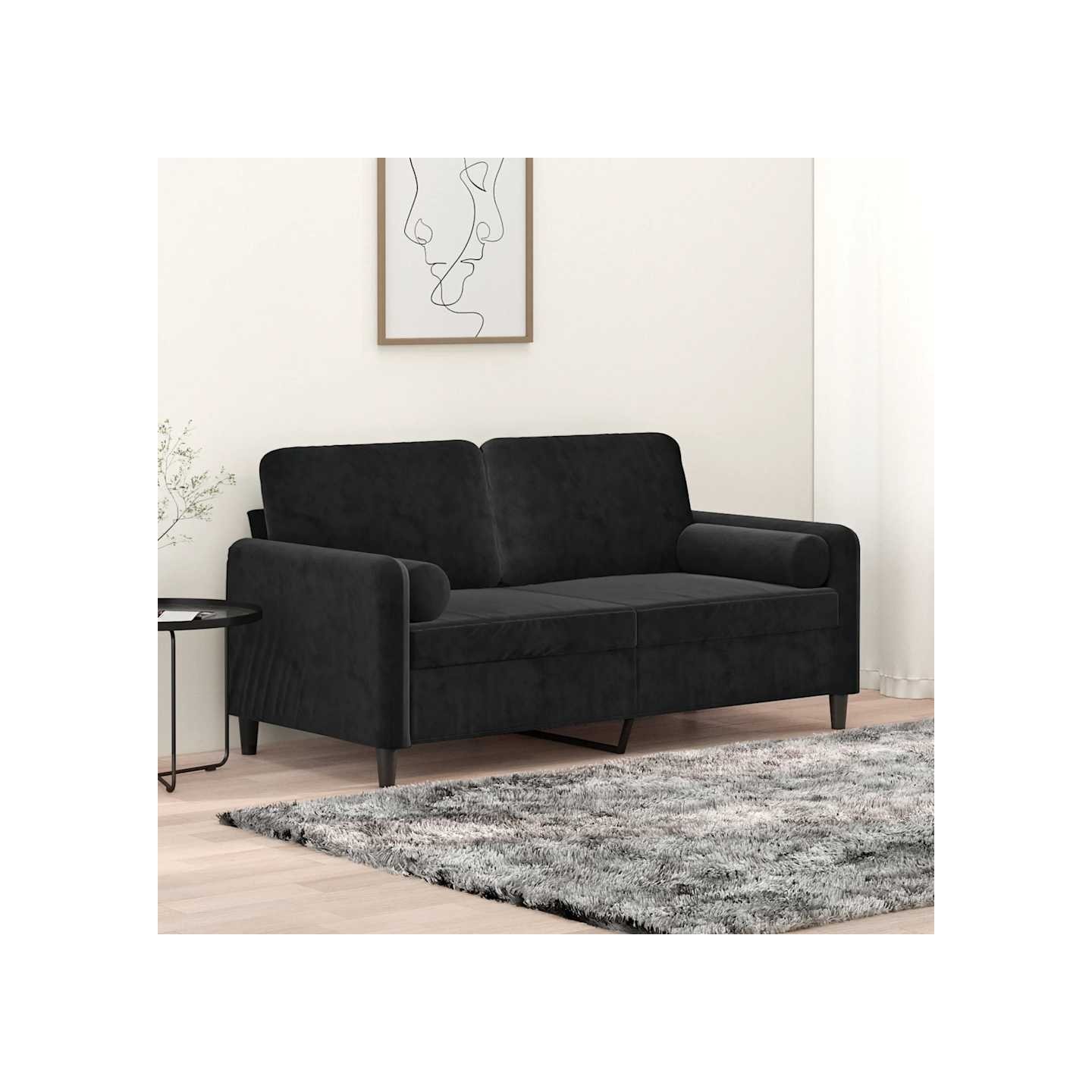 Canapé 2 places avec oreillers décoratifs noir 140 cm velours