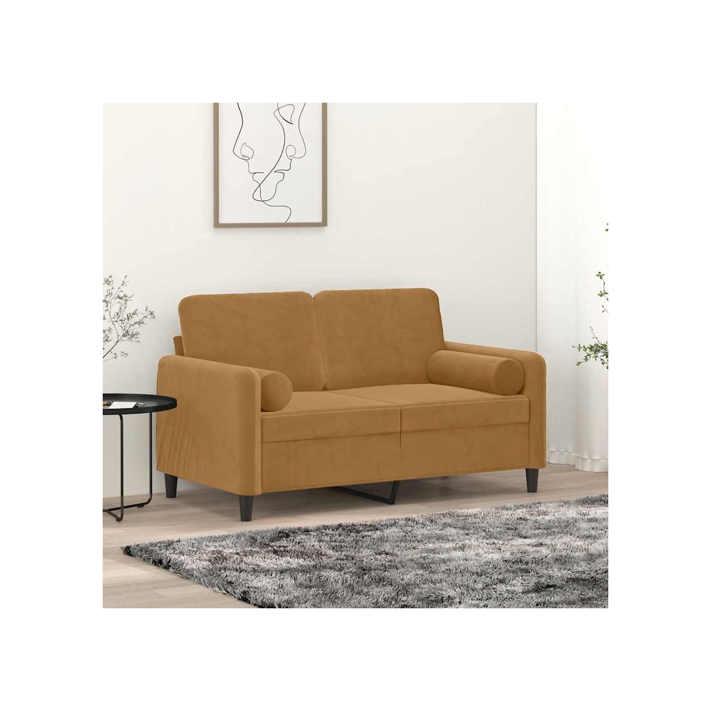 Canapé 2 places avec oreillers décoratifs brun 120 cm velours