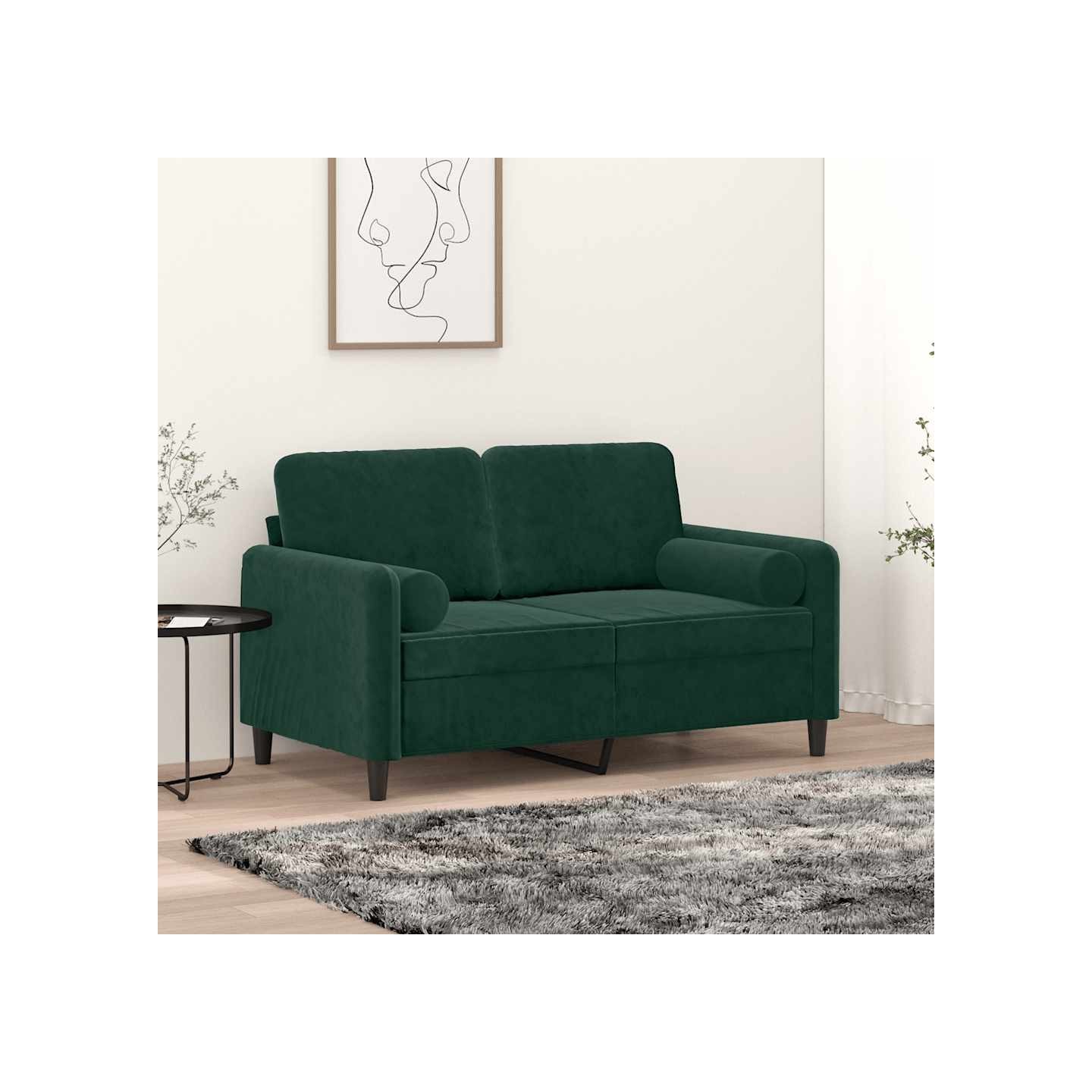 Canapé 2 places avec oreillers vert foncé 120 cm velours