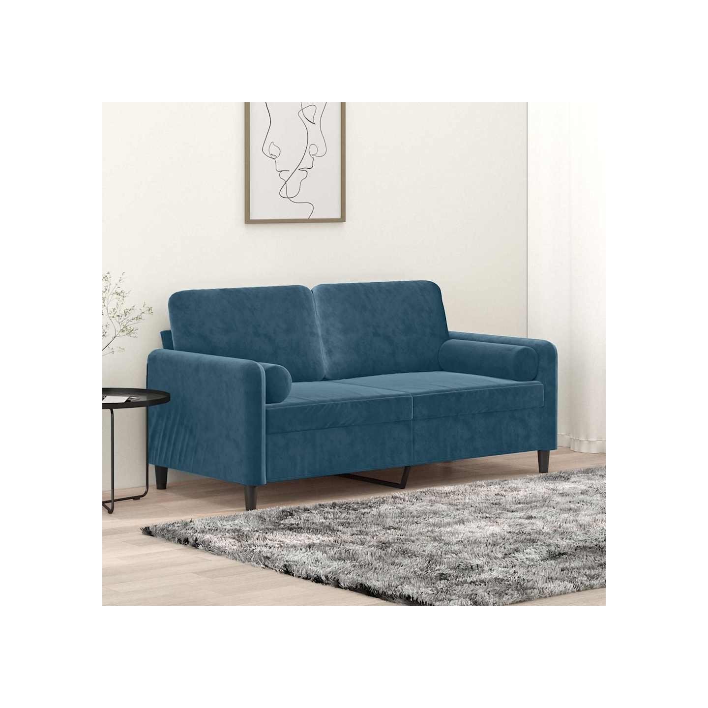 Canapé 2 places avec oreillers décoratifs bleu 140 cm velours
